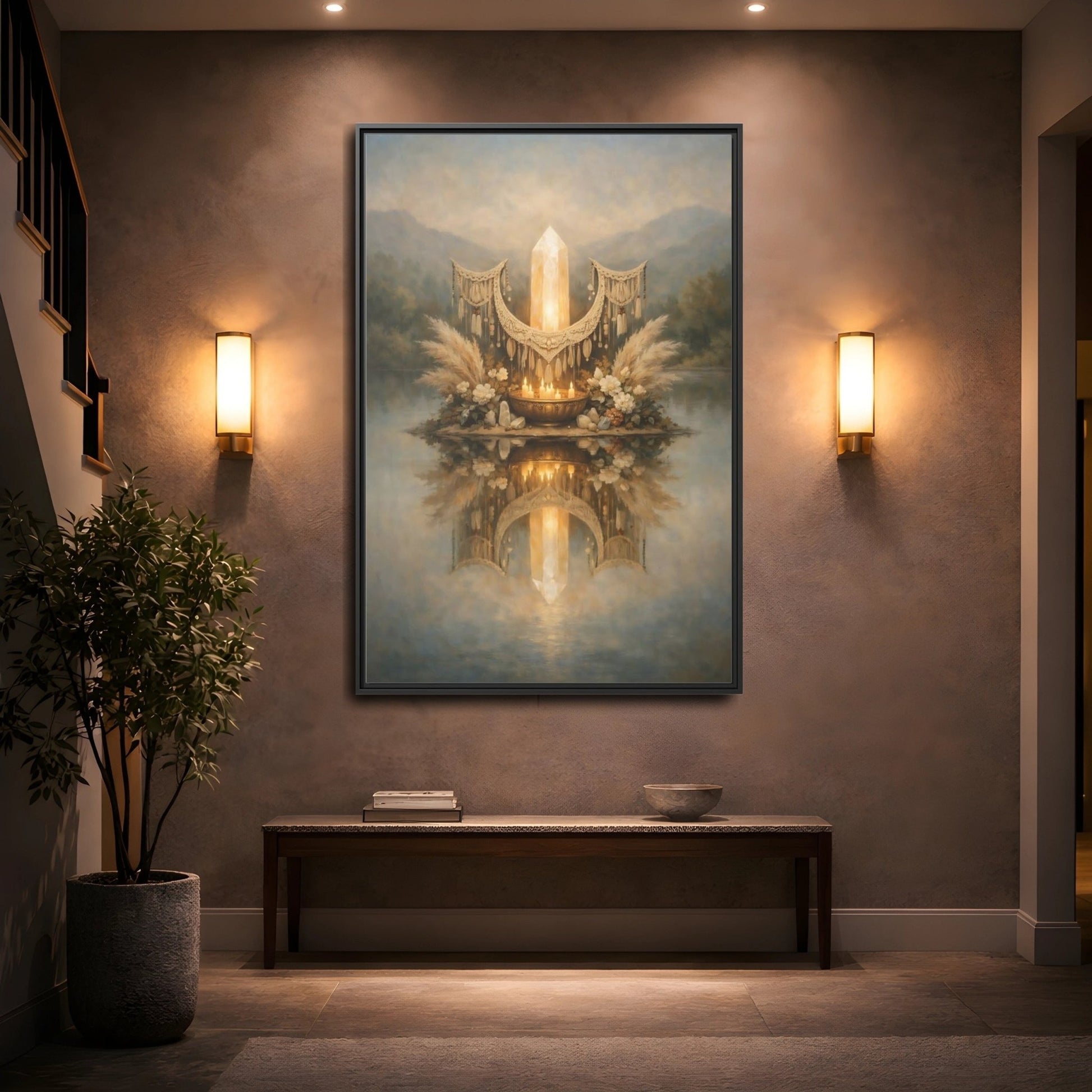 Nature Glowing Crystal Ethereal - Framed Canvas Wall Art Print - YesArtYes
