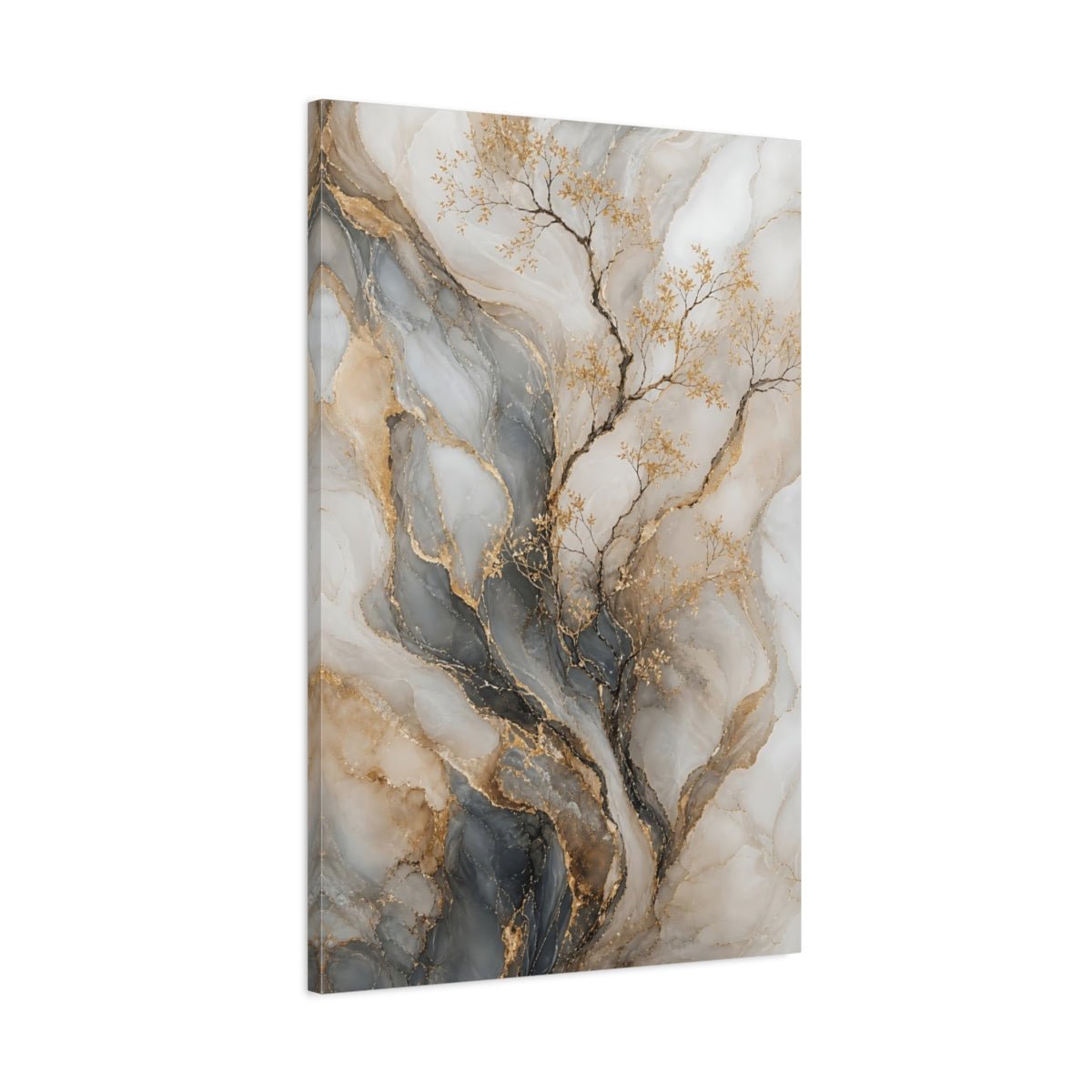 Nature Golden Branches Gold And Gray Canvas Print – Modern Decor for Living Room, Above Console Table - YesArtYes