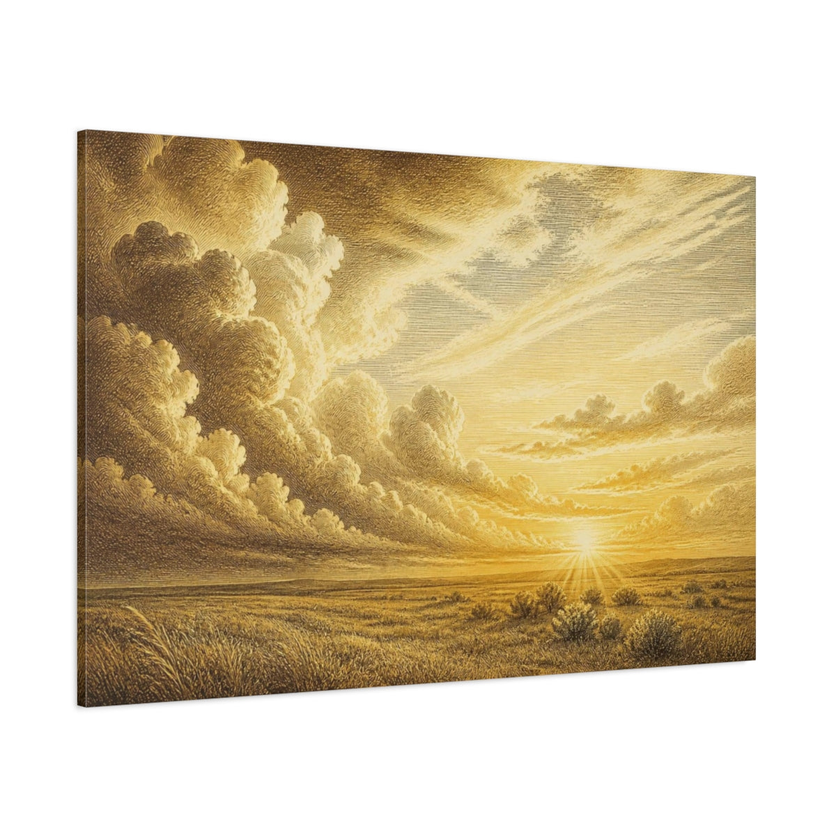 Side Mockup 1. Nature Golden Cloudscape shown as canvas print