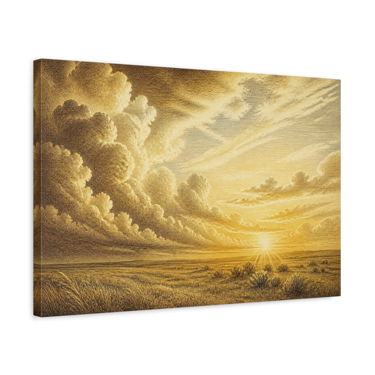 Side Mockup 3. Nature Golden Cloudscape shown as canvas print