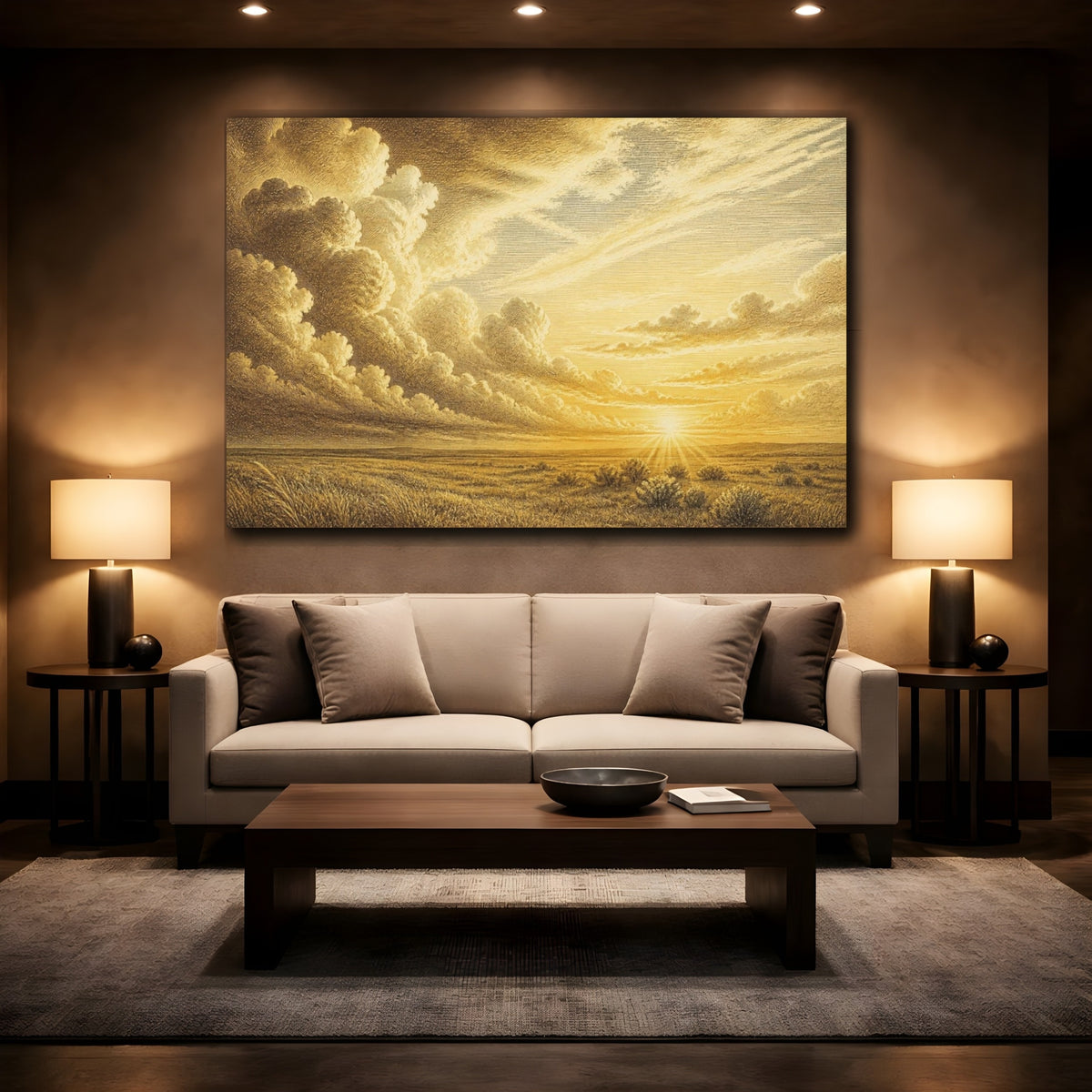 Mockup 2. Nature Golden Cloudscape shown as canvas print