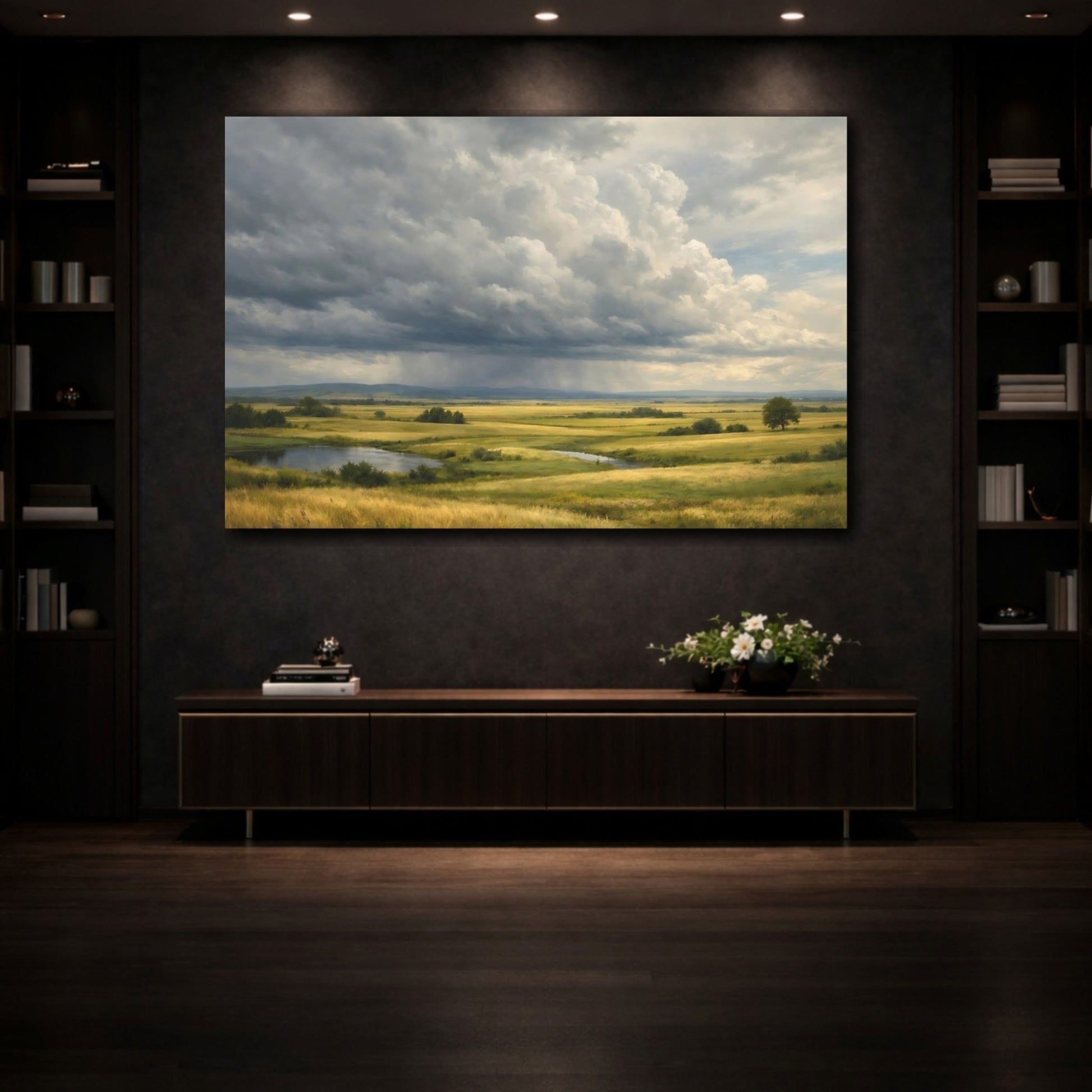 Nature Golden Field Green And Grey - Canvas Wall Art Print - YesArtYes