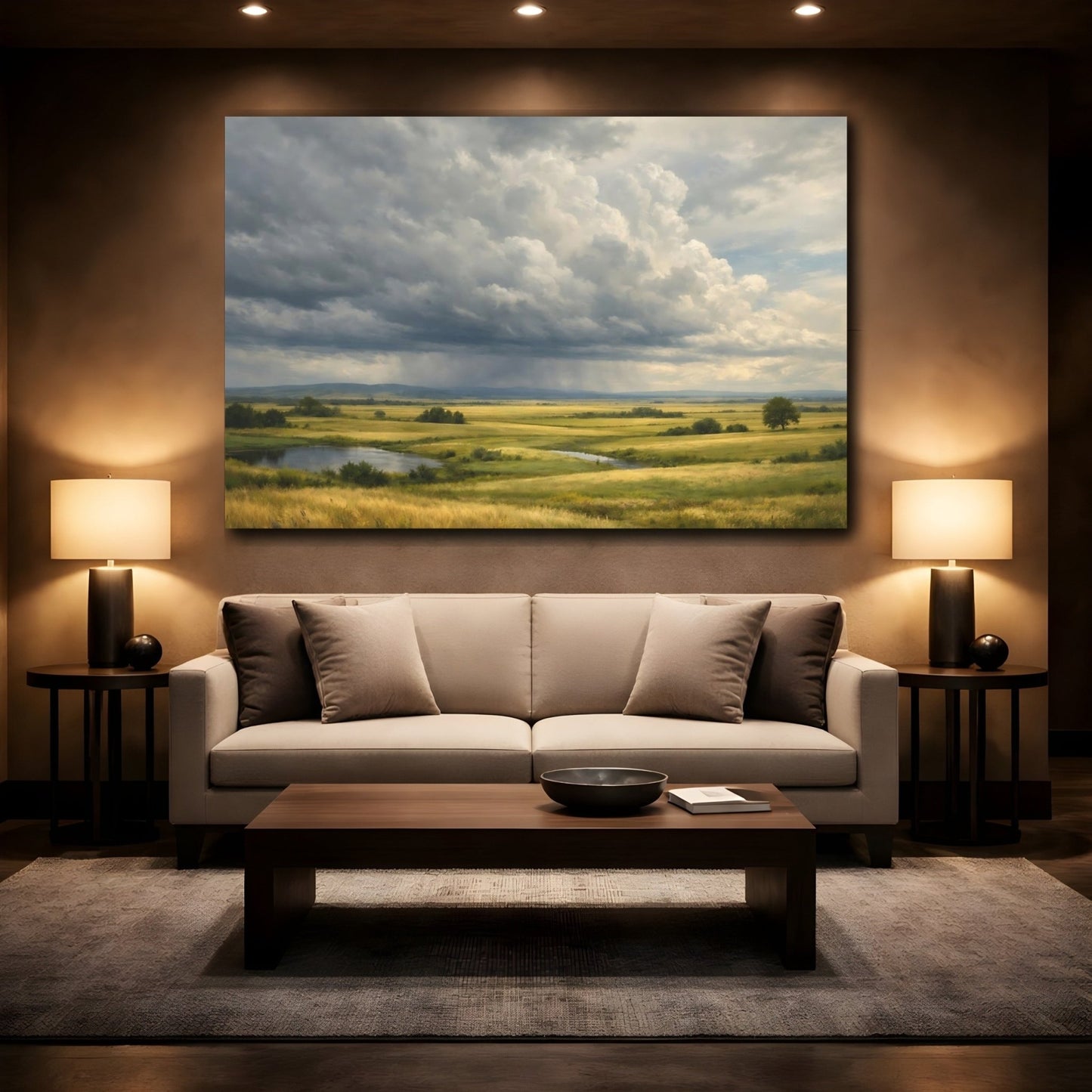 Nature Golden Field Green And Grey - Canvas Wall Art Print - YesArtYes