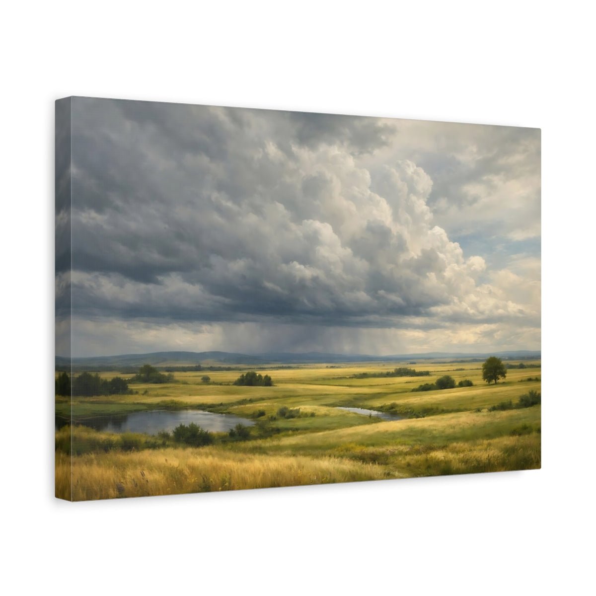 Nature Golden Field Green And Grey - Canvas Wall Art Print - YesArtYes