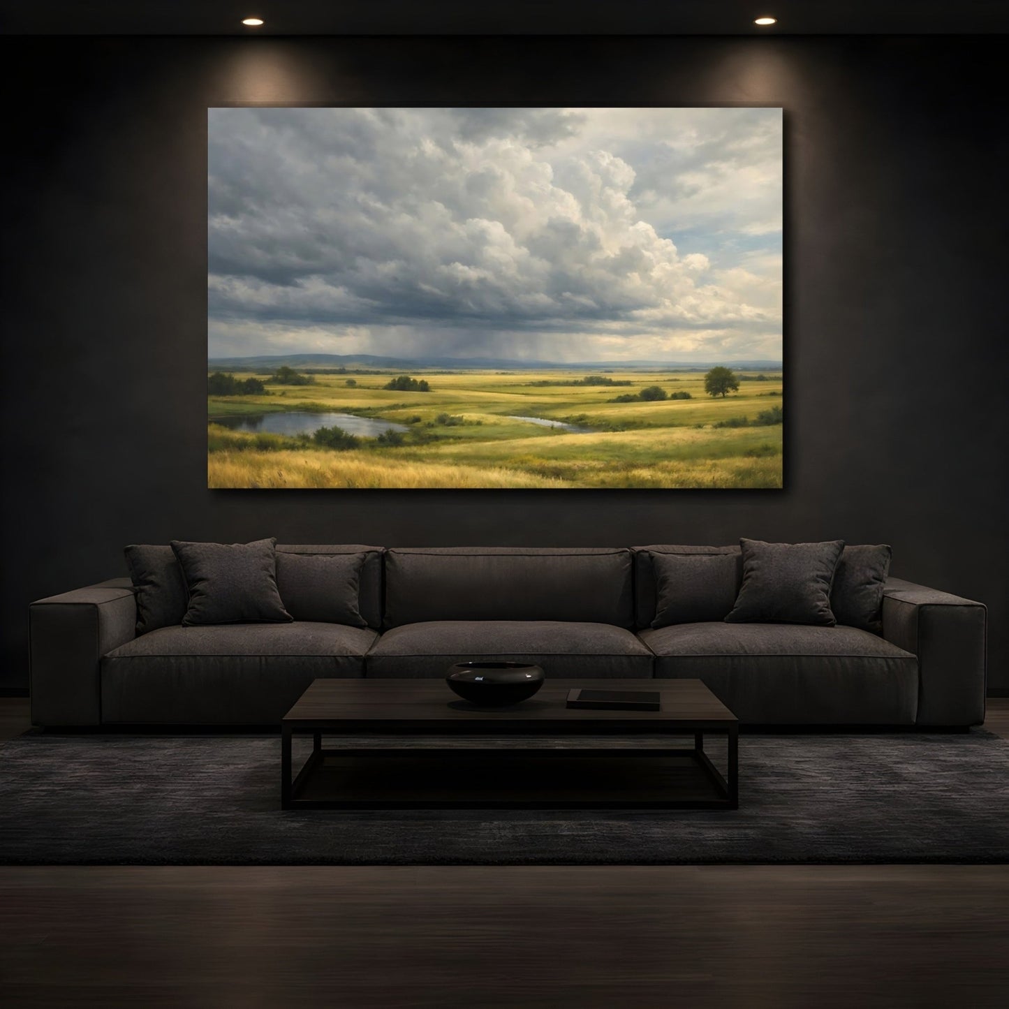 Nature Golden Field Green And Grey - Canvas Wall Art Print - YesArtYes