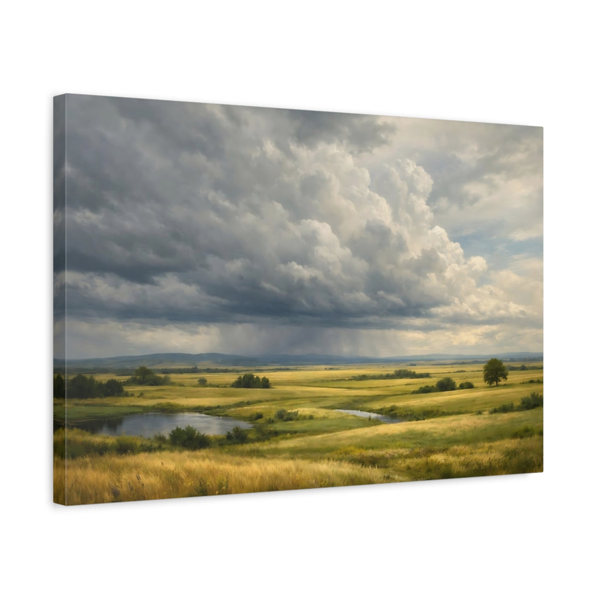Side Mockup 3. Nature Golden Field Green And Grey shown as stretched canvas wall art