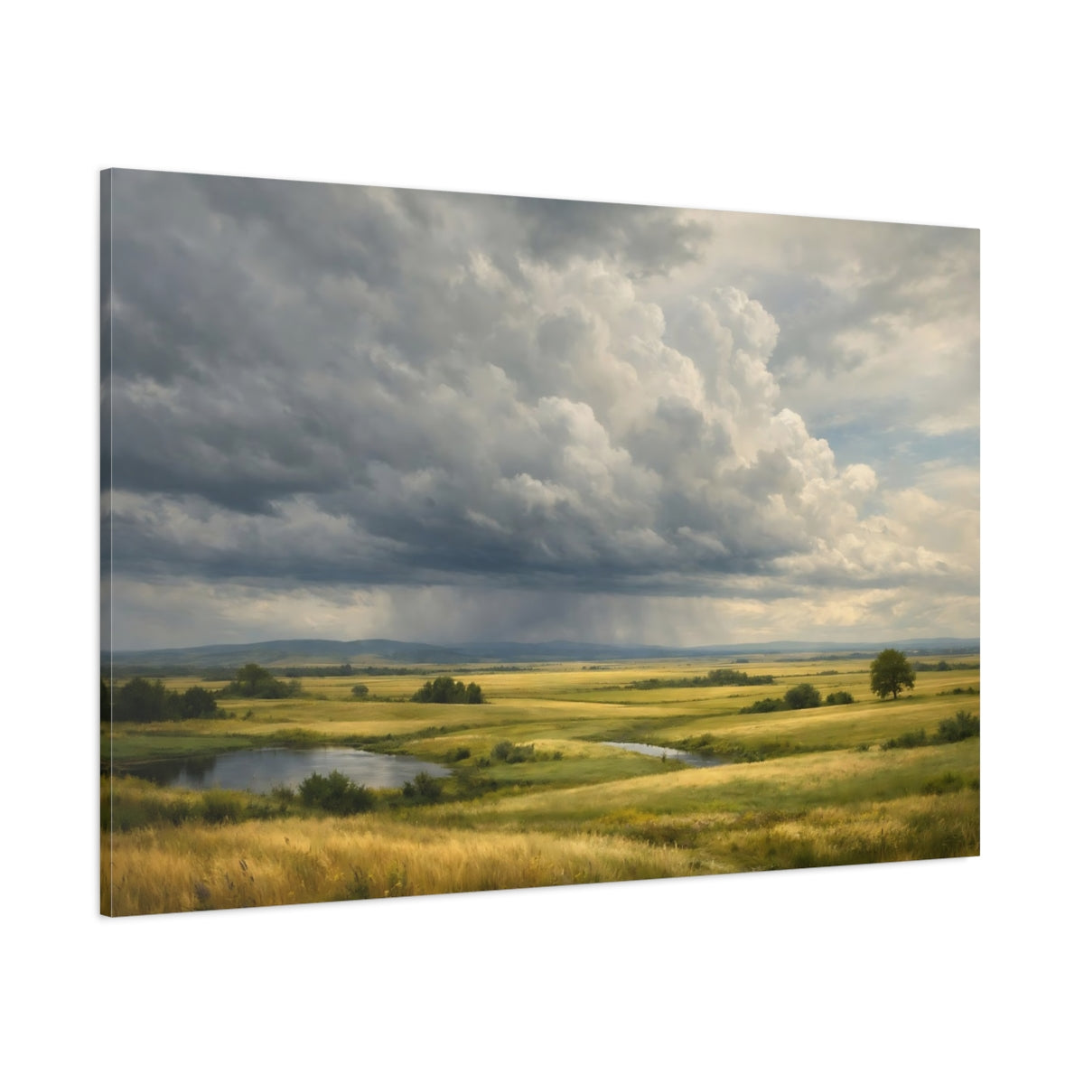 Side Mockup 1. Nature Golden Field Green And Grey shown as stretched canvas wall art