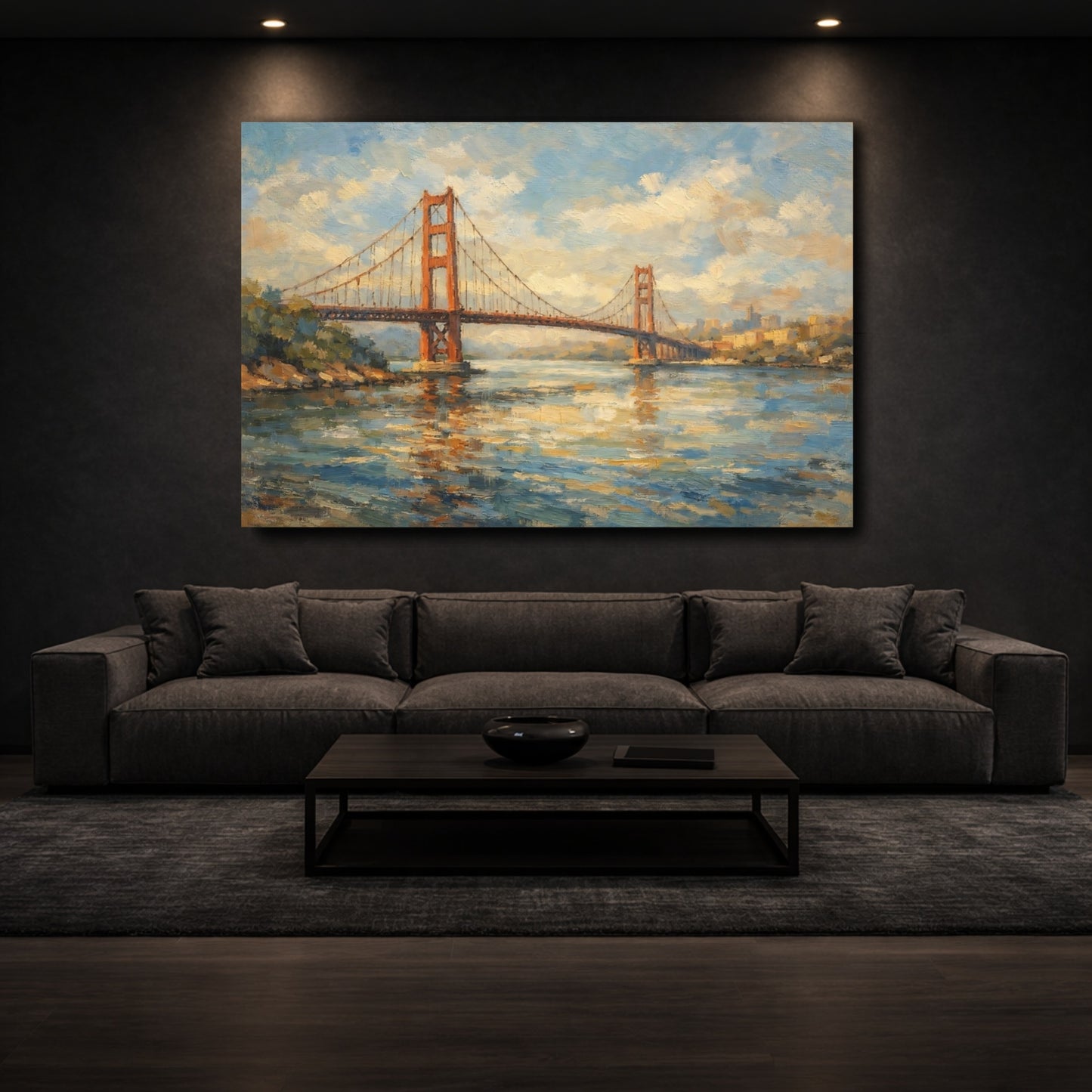 Mockup 2. Nature Golden Gate Bridge Orange And Blue shown as stretched canvas wall art