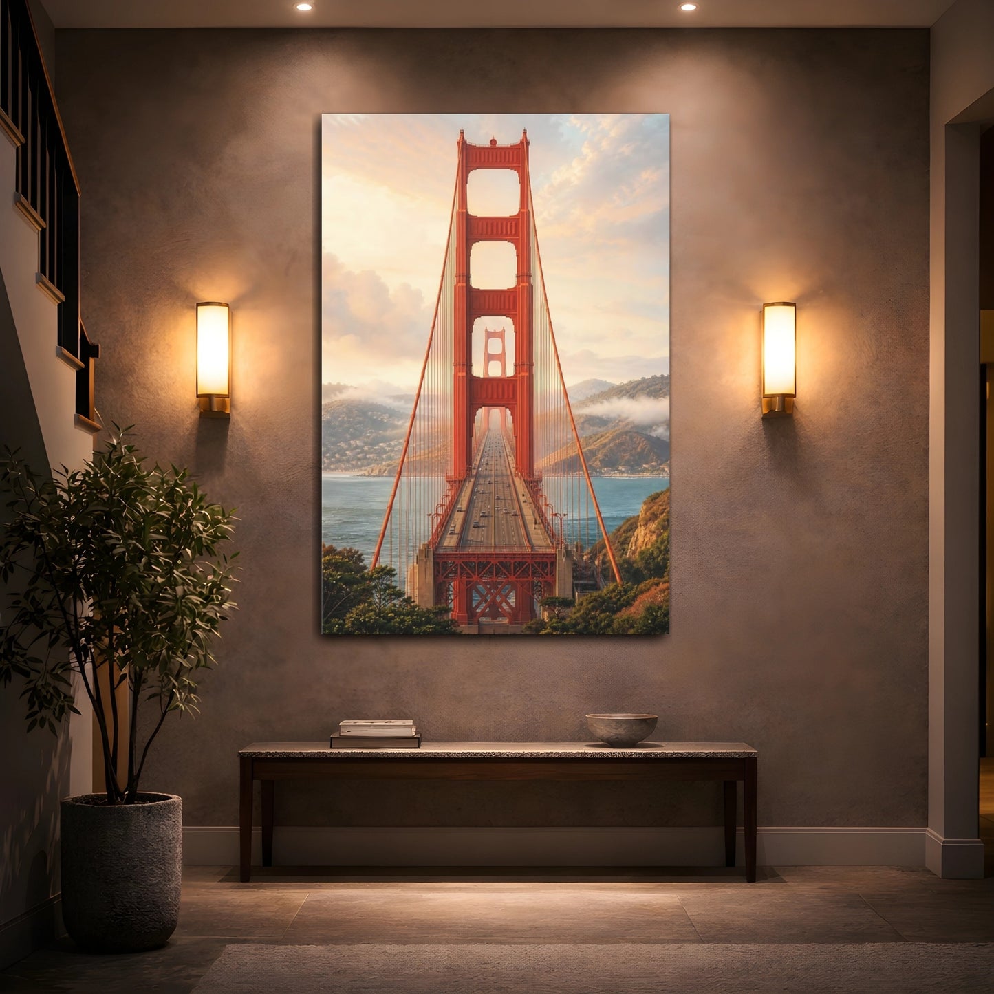 Mockup 2. Nature Golden Gate Bridge Red Bridge View shown as stretched canvas wall art
