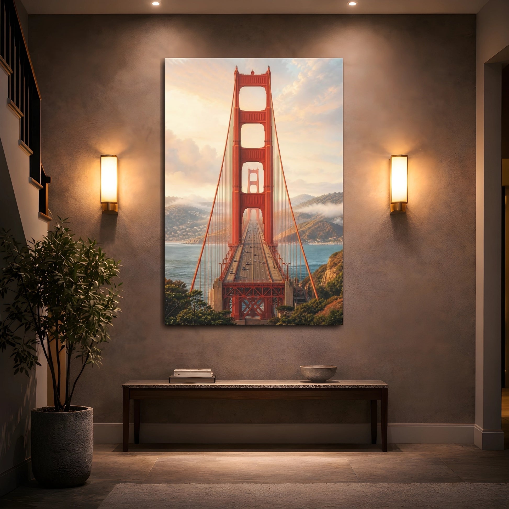 Mockup 2. Nature Golden Gate Bridge Red Bridge View shown as stretched canvas wall art