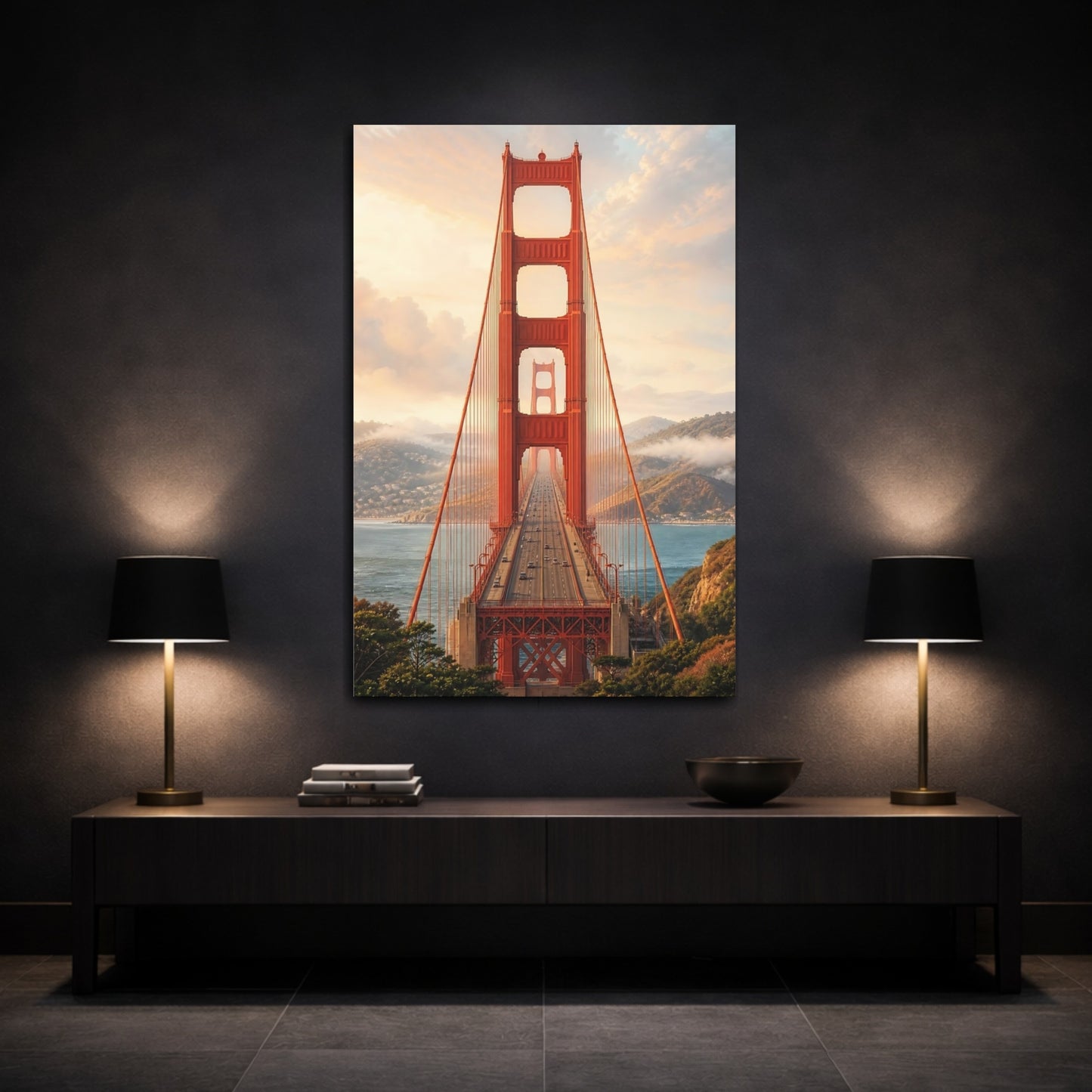 Mockup 3. Nature Golden Gate Bridge Red Bridge View shown as stretched canvas wall art