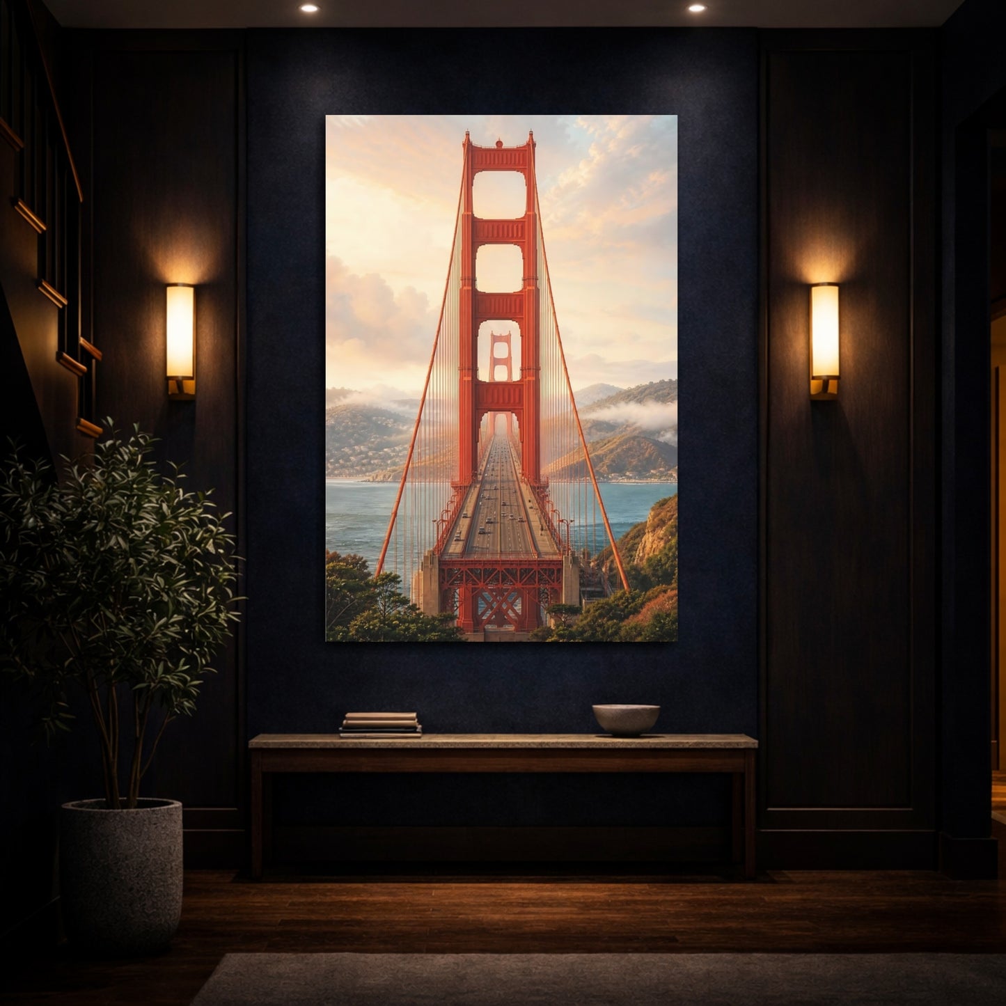 Mockup 4. Nature Golden Gate Bridge Red Bridge View shown as stretched canvas wall art