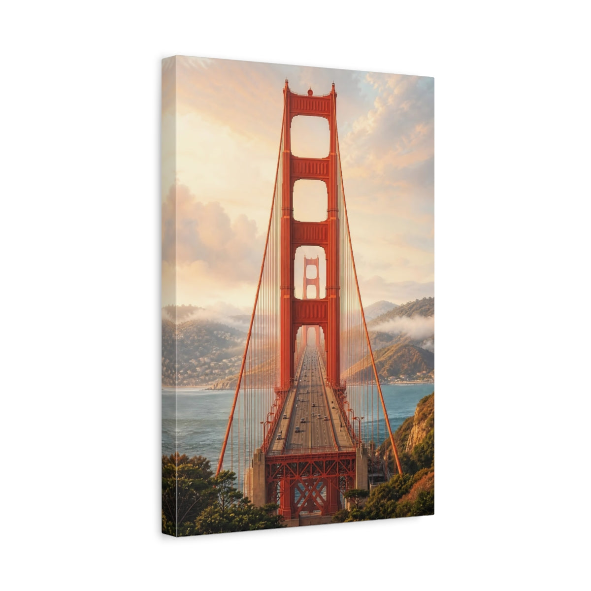 Side Mockup 4. Nature Golden Gate Bridge Red Bridge View shown as stretched canvas wall art