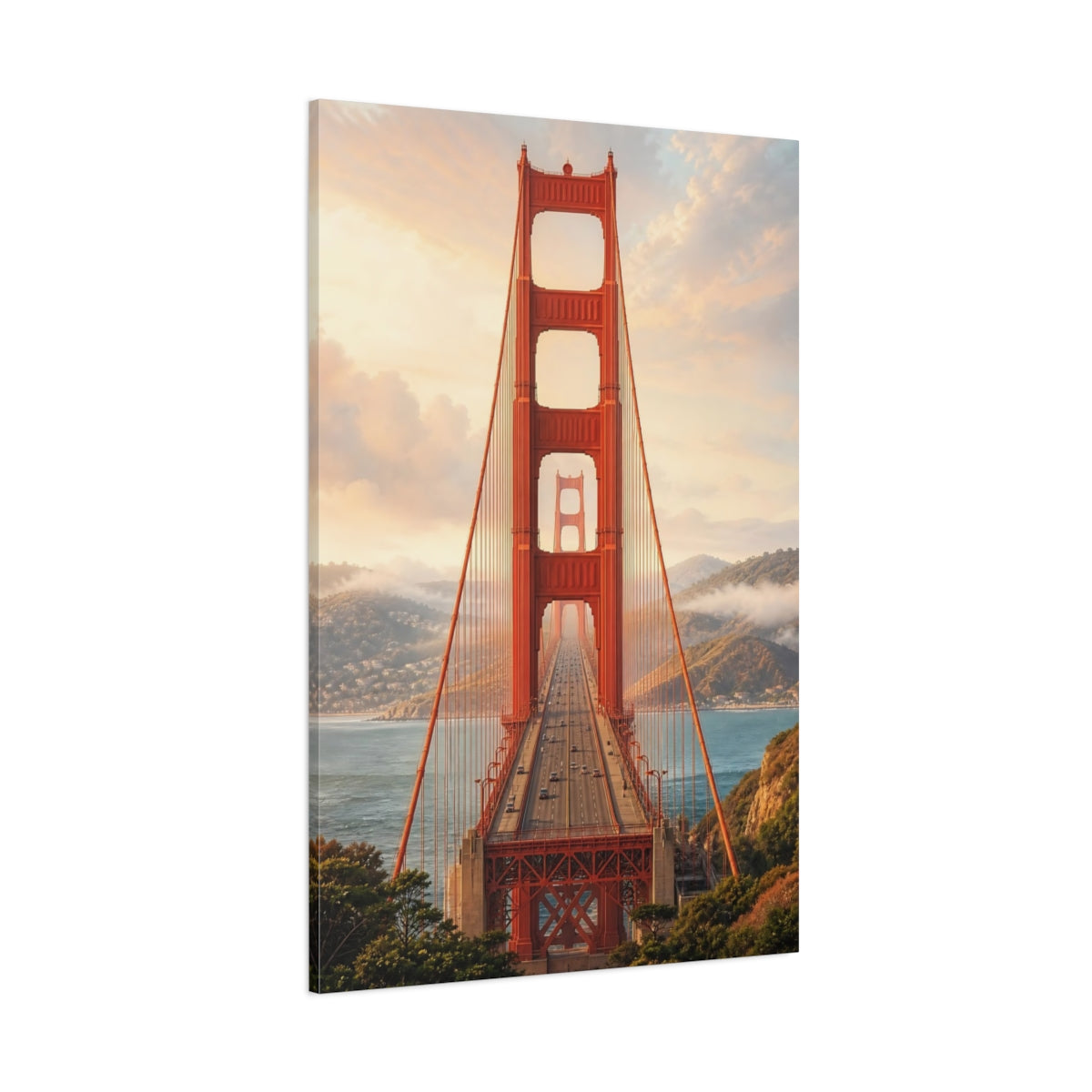 Side Mockup 1. Nature Golden Gate Bridge Red Bridge View shown as stretched canvas wall art
