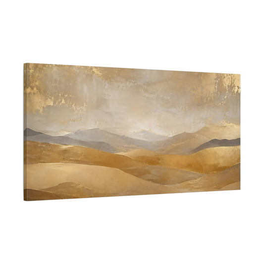 Main Mockup. Nature Golden Hills Gold And Beige shown as stretched canvas wall art