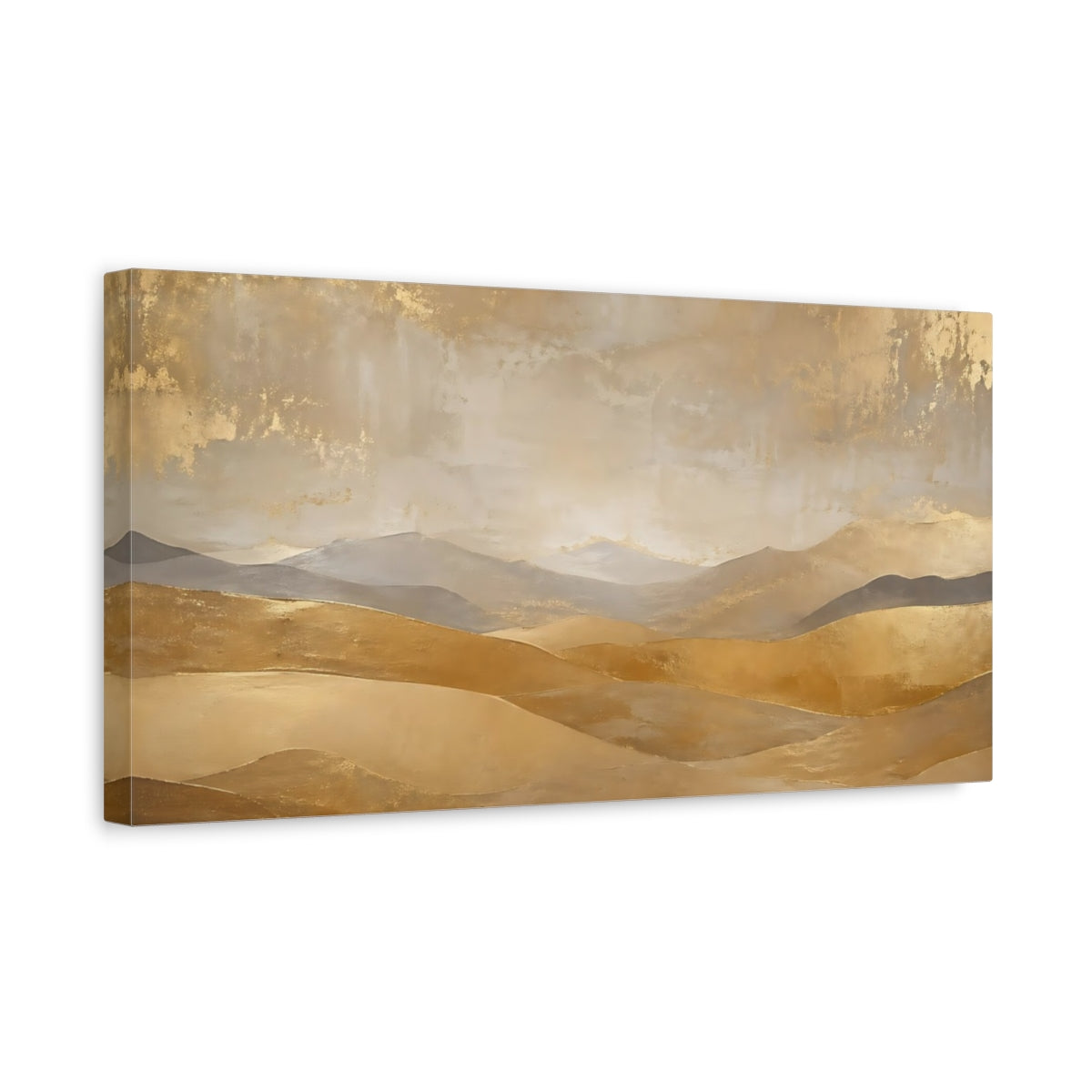 Side Mockup 3. Nature Golden Hills Gold And Beige shown as stretched canvas wall art