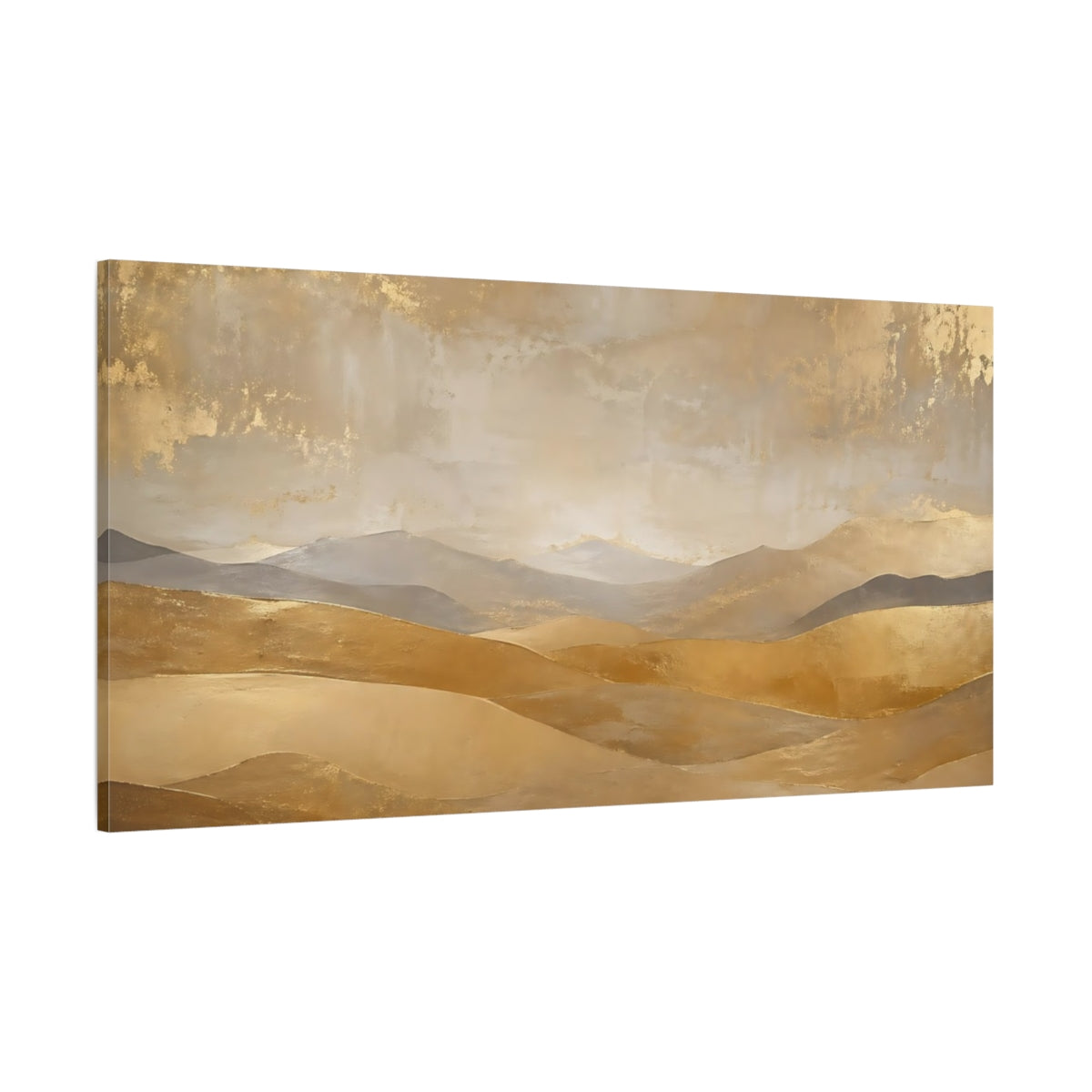 Side Mockup 2. Nature Golden Hills Gold And Beige shown as stretched canvas wall art