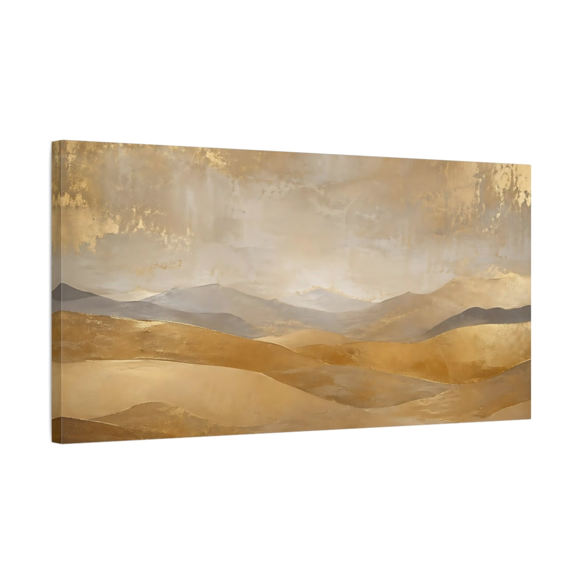 Side Mockup 1. Nature Golden Hills Gold And Beige shown as stretched canvas wall art