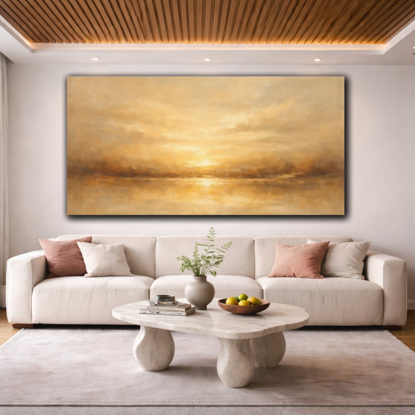 Mockup 3. Nature Golden Horizon Brown And Gold shown as stretched canvas wall art