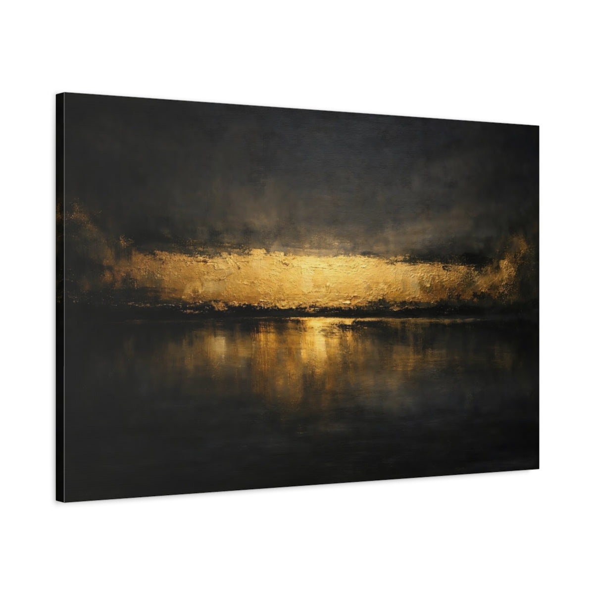 Side Mockup 1. Nature Golden Horizon Gold And Black shown as stretched canvas wall art