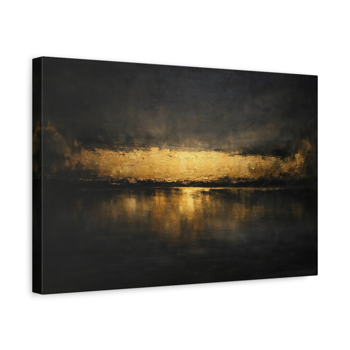 Side Mockup 4. Nature Golden Horizon Gold And Black shown as stretched canvas wall art