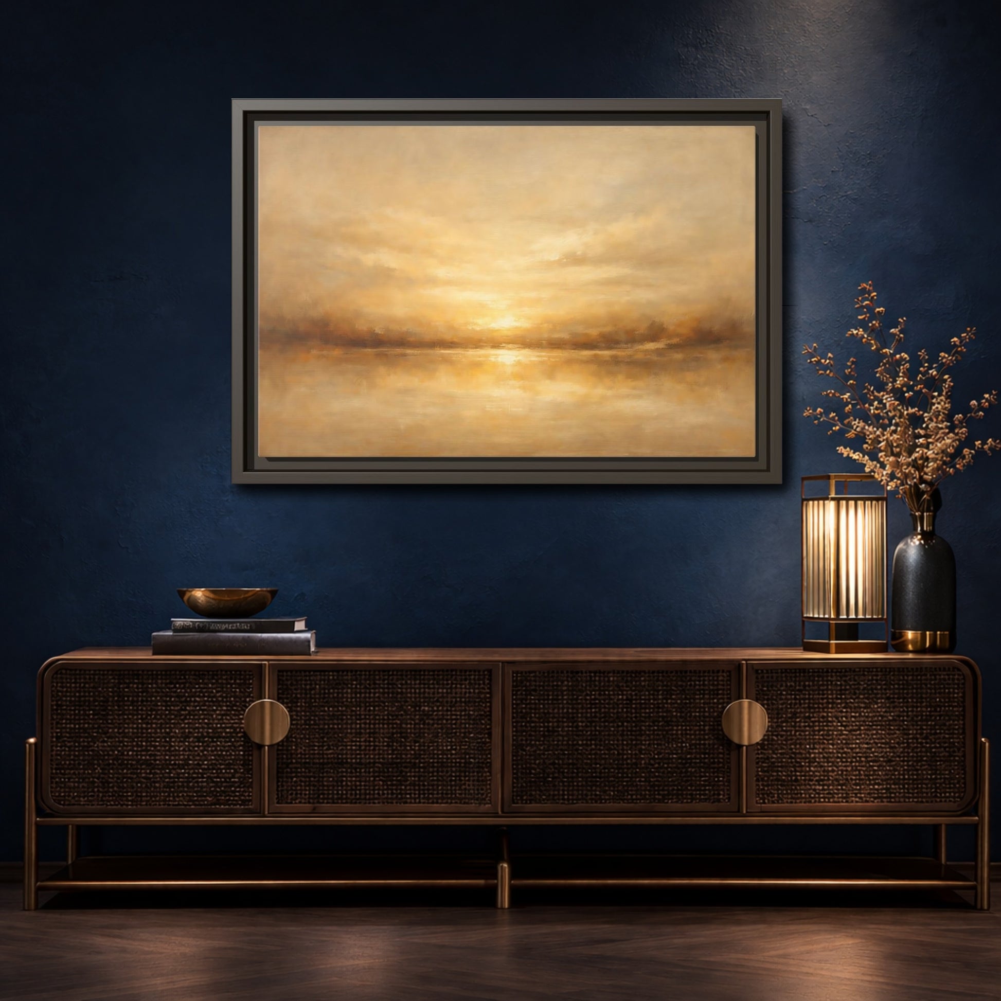 Mockup 4. Nature Golden Horizon Golden Landscape shown as stretched canvas wall art