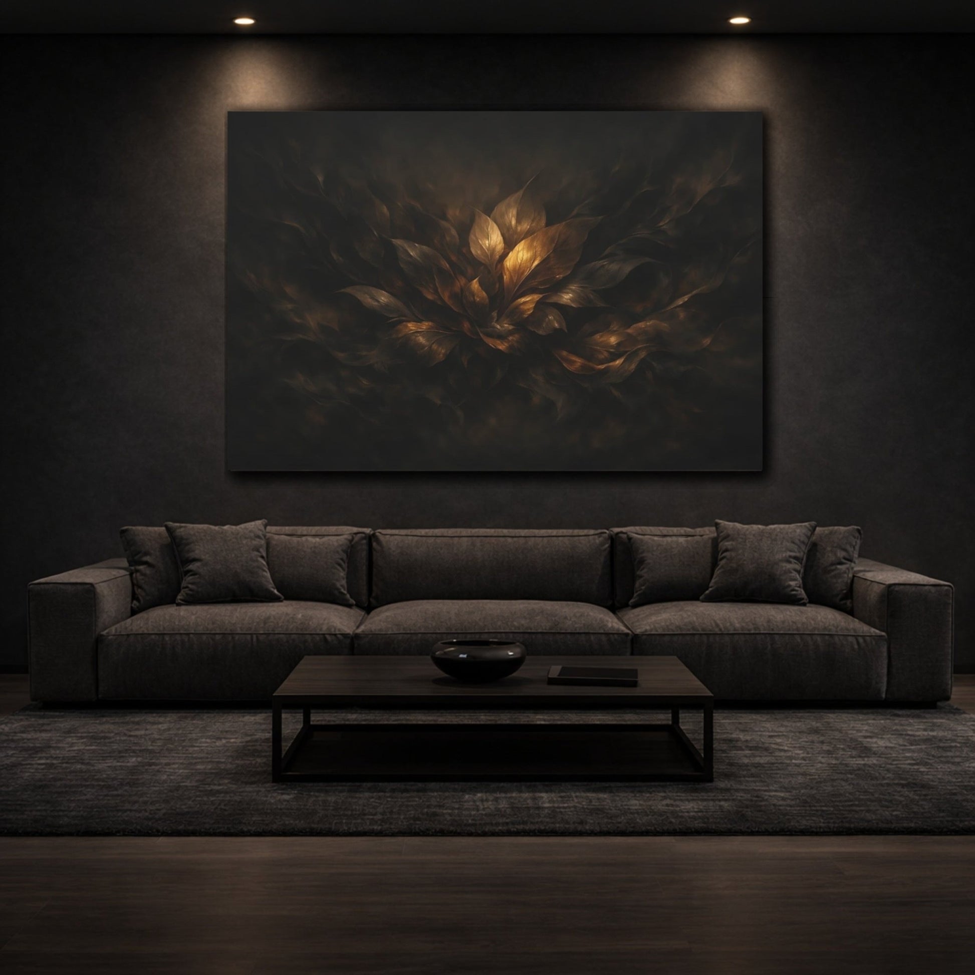 Nature Golden Leaves Dark Gold - Canvas Wall Art Print - YesArtYes