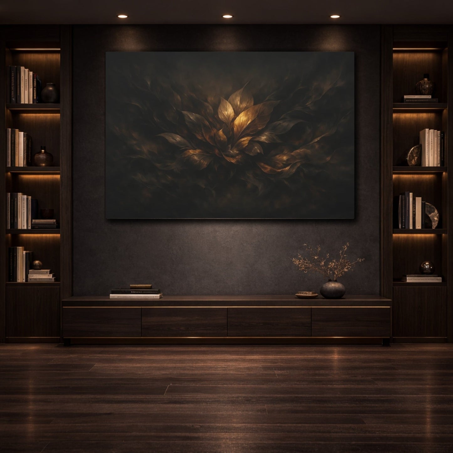 Nature Golden Leaves Dark Gold - Canvas Wall Art Print - YesArtYes