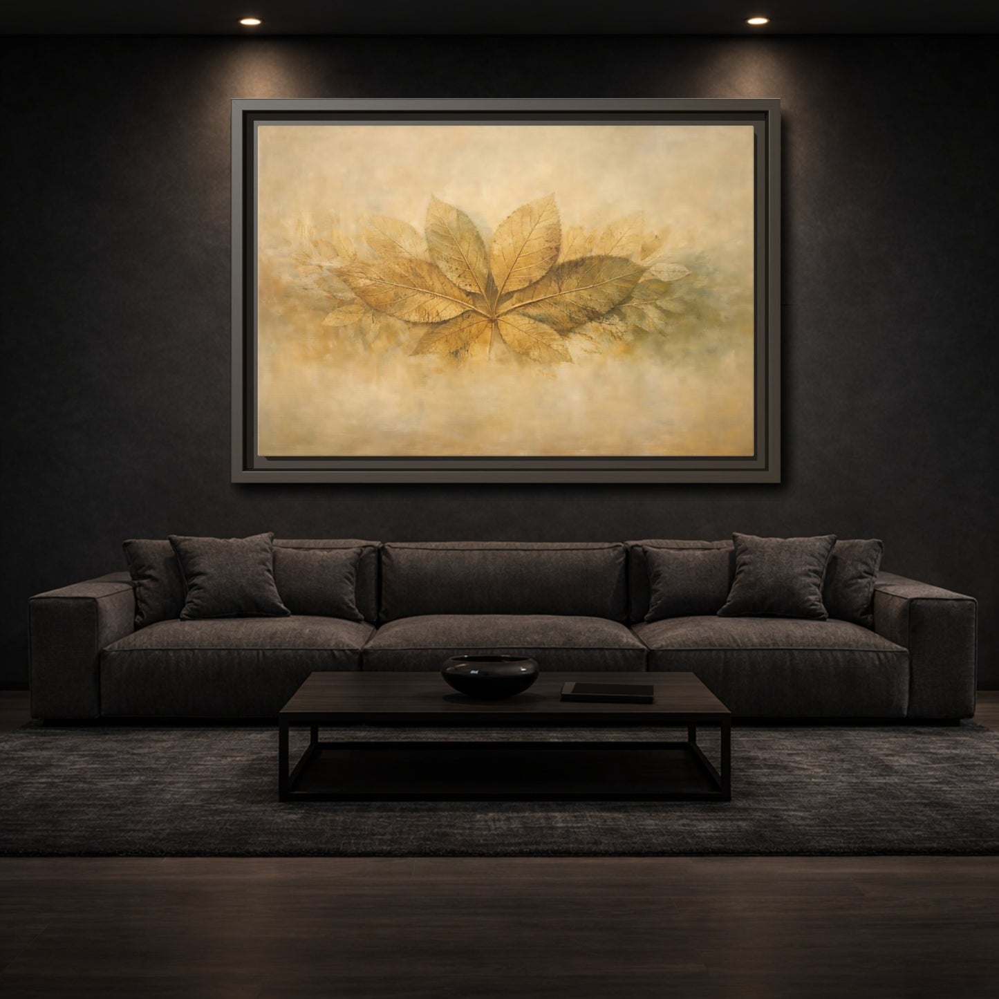 Mockup 2. Nature Golden Leaves Golden Leaves Rustic shown as stretched canvas wall art