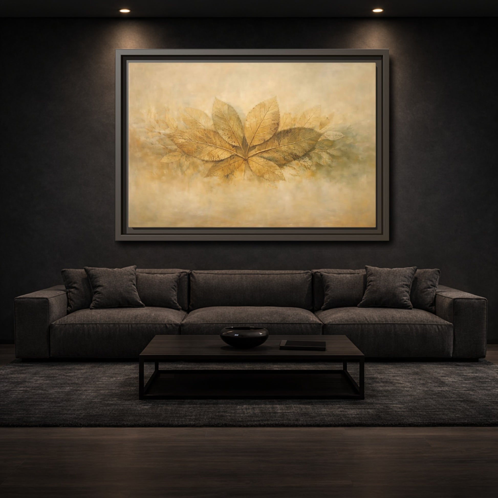 Mockup 2. Nature Golden Leaves Golden Leaves Rustic shown as stretched canvas wall art