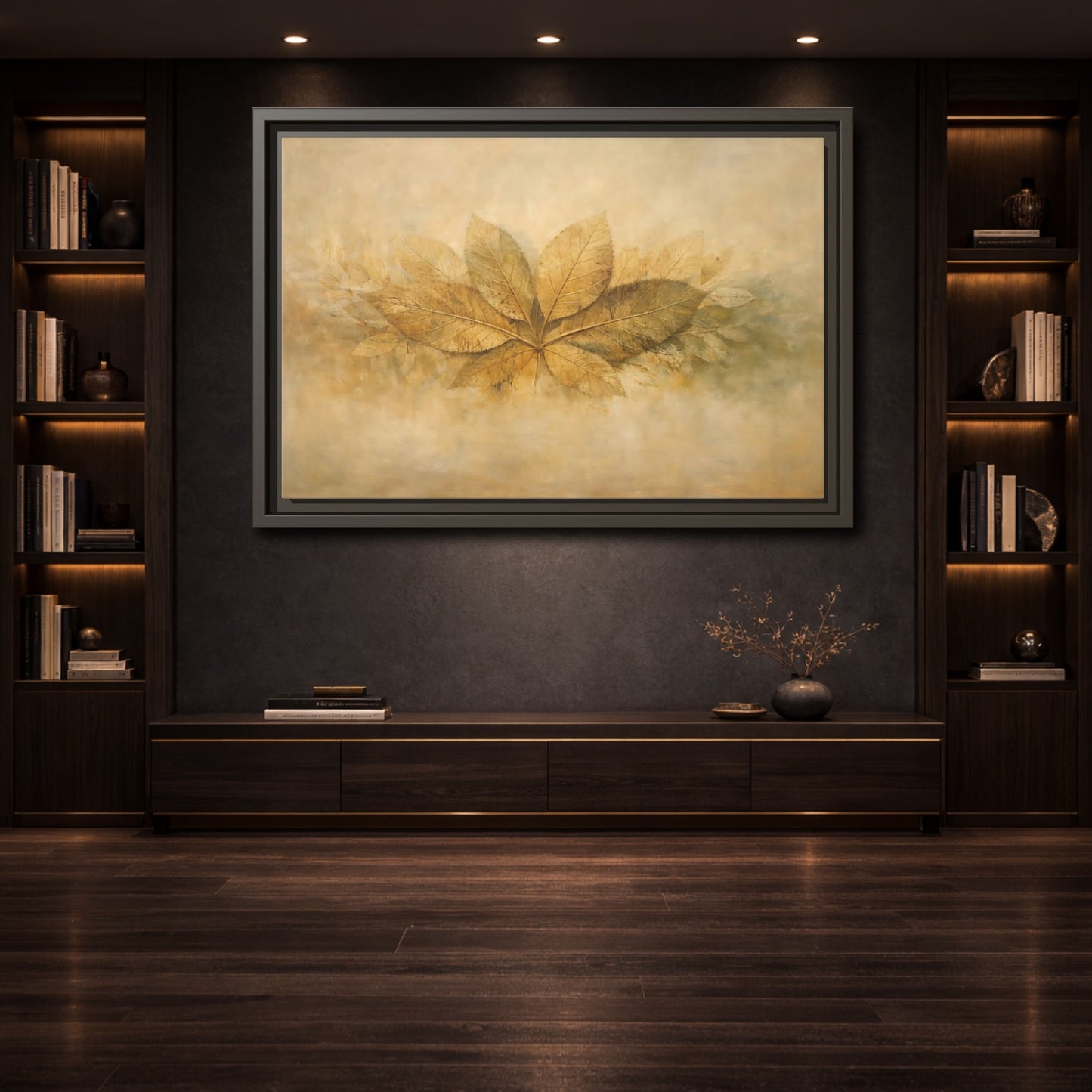 Mockup 3. Nature Golden Leaves Golden Leaves Rustic shown as stretched canvas wall art