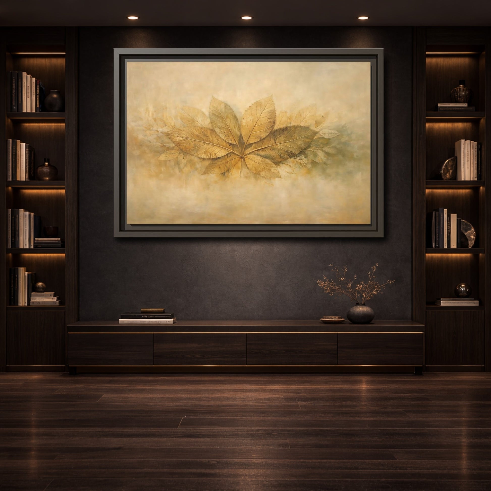 Mockup 3. Nature Golden Leaves Golden Leaves Rustic shown as stretched canvas wall art