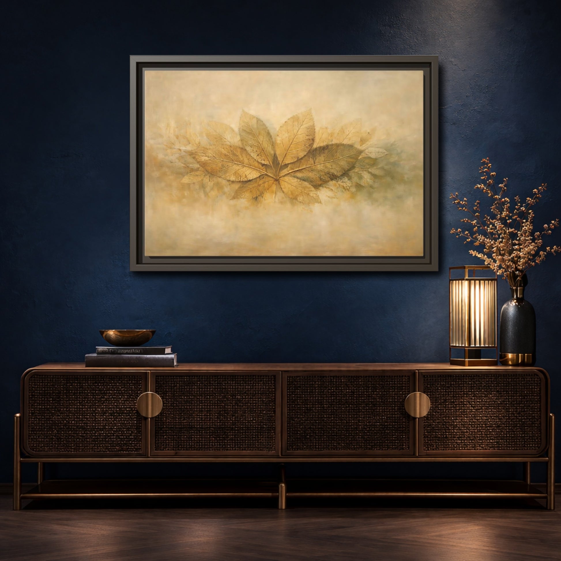 Mockup 4. Nature Golden Leaves Golden Leaves Rustic shown as stretched canvas wall art