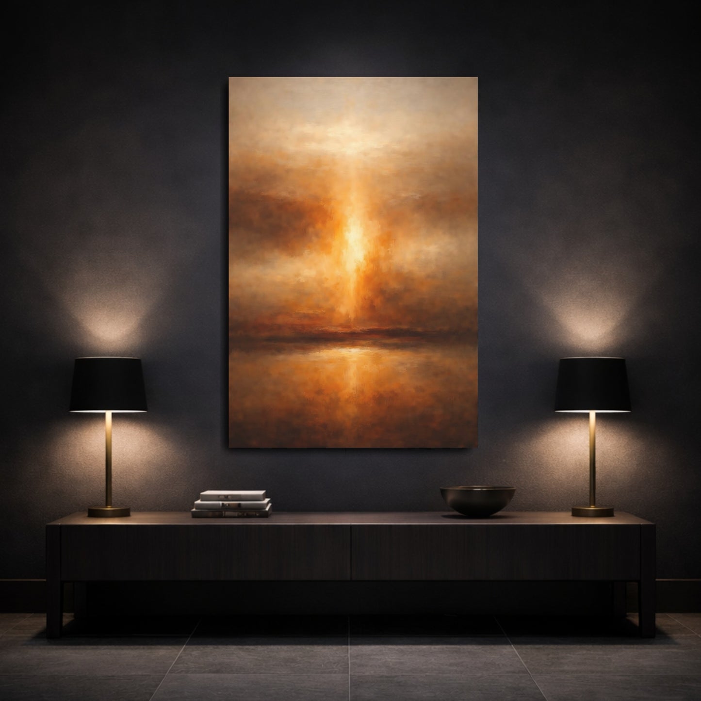 Mockup 2. Nature Golden Light Brown And Gold shown as stretched canvas wall art