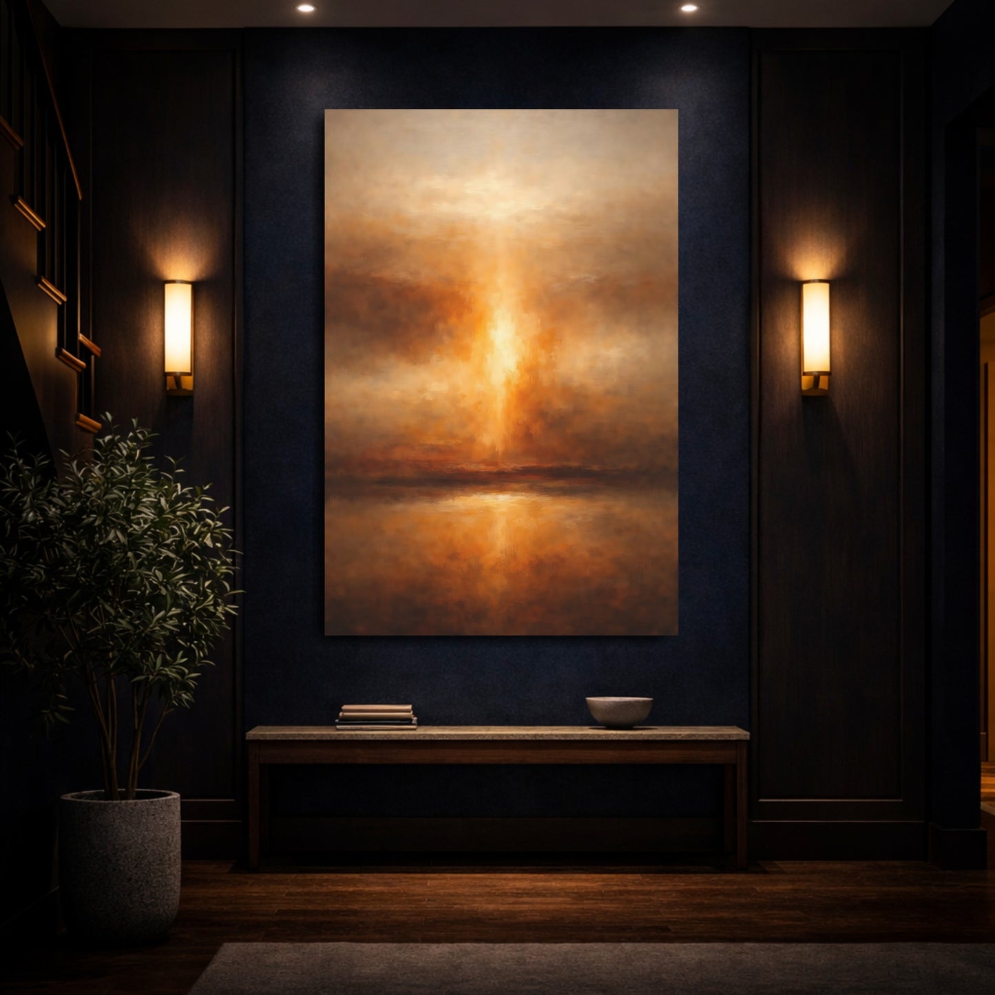 Mockup 3. Nature Golden Light Brown And Gold shown as stretched canvas wall art