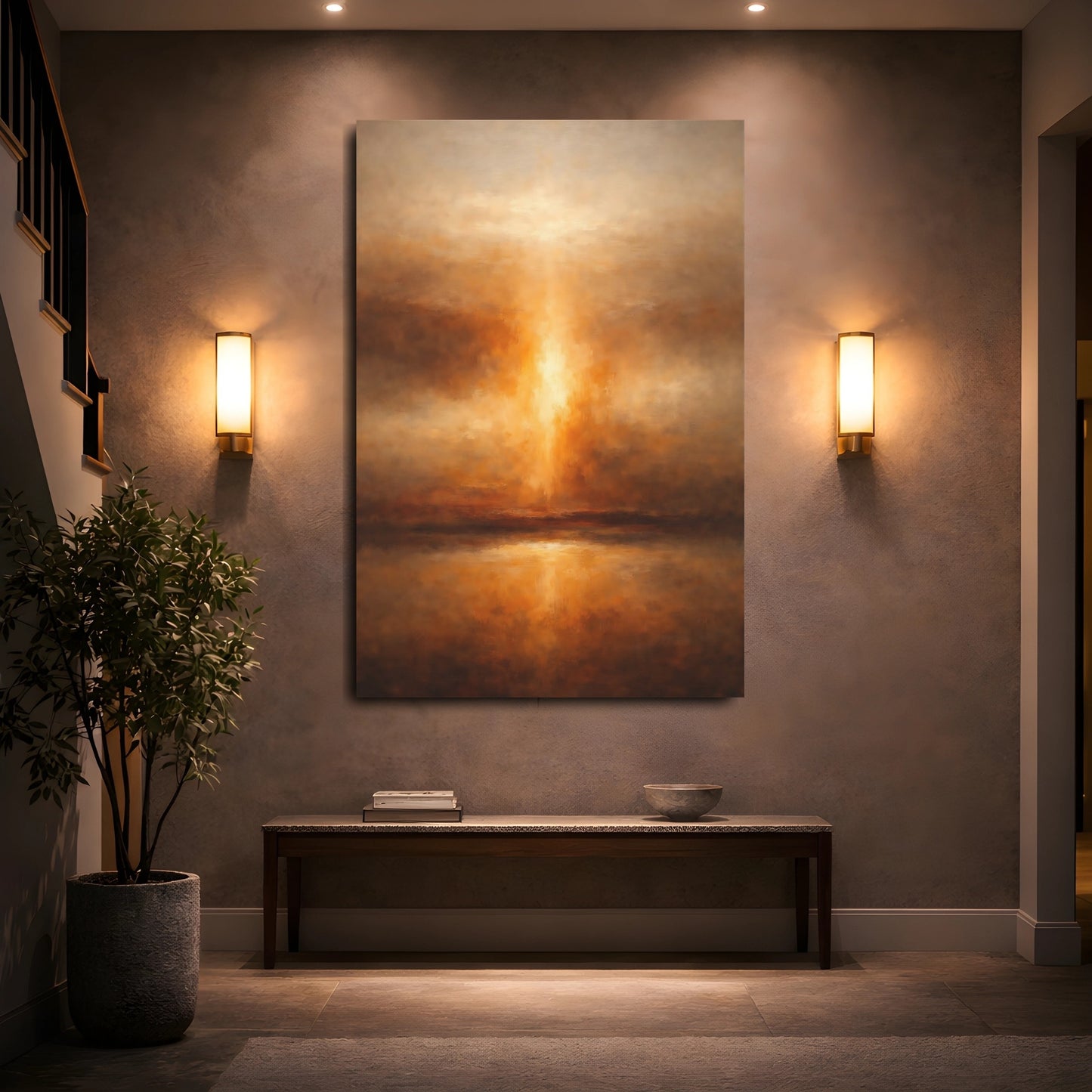 Mockup 4. Nature Golden Light Brown And Gold shown as stretched canvas wall art