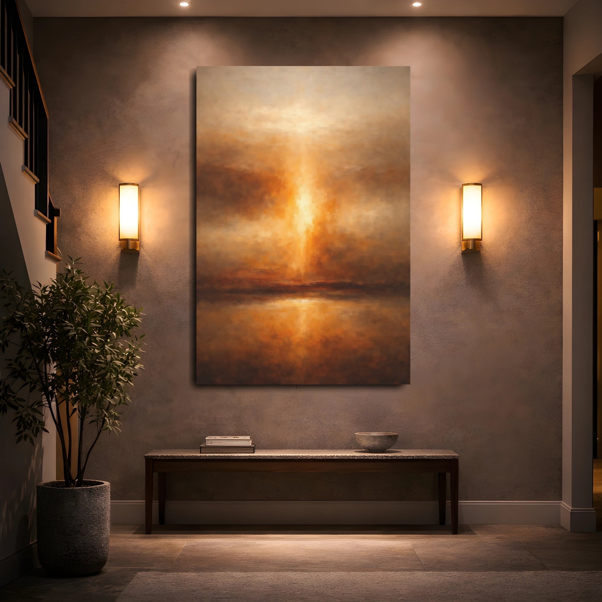 Mockup 4. Nature Golden Light Brown And Gold shown as stretched canvas wall art