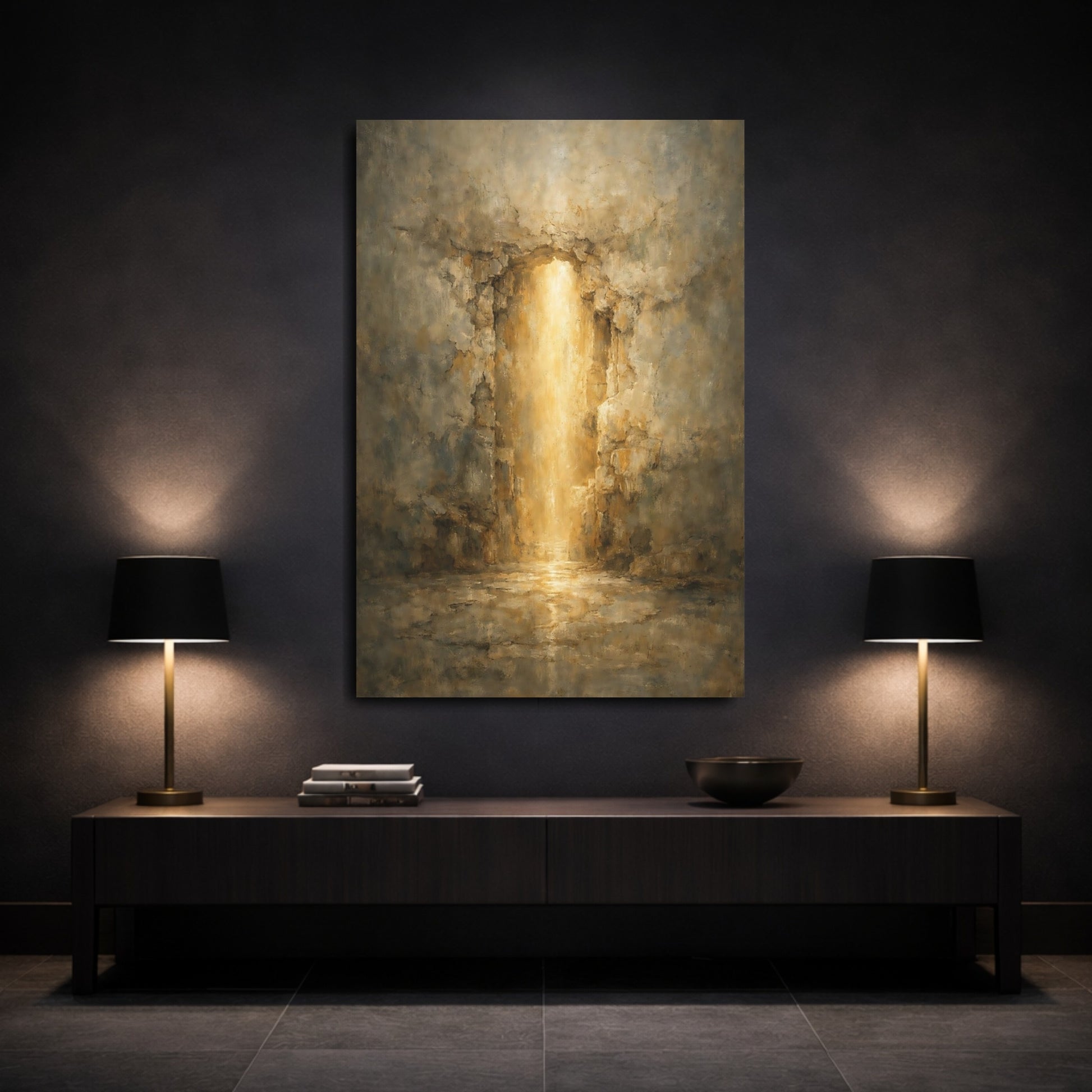 Mockup 2. Nature Golden Light Brown Gold Abstract shown as stretched canvas wall art