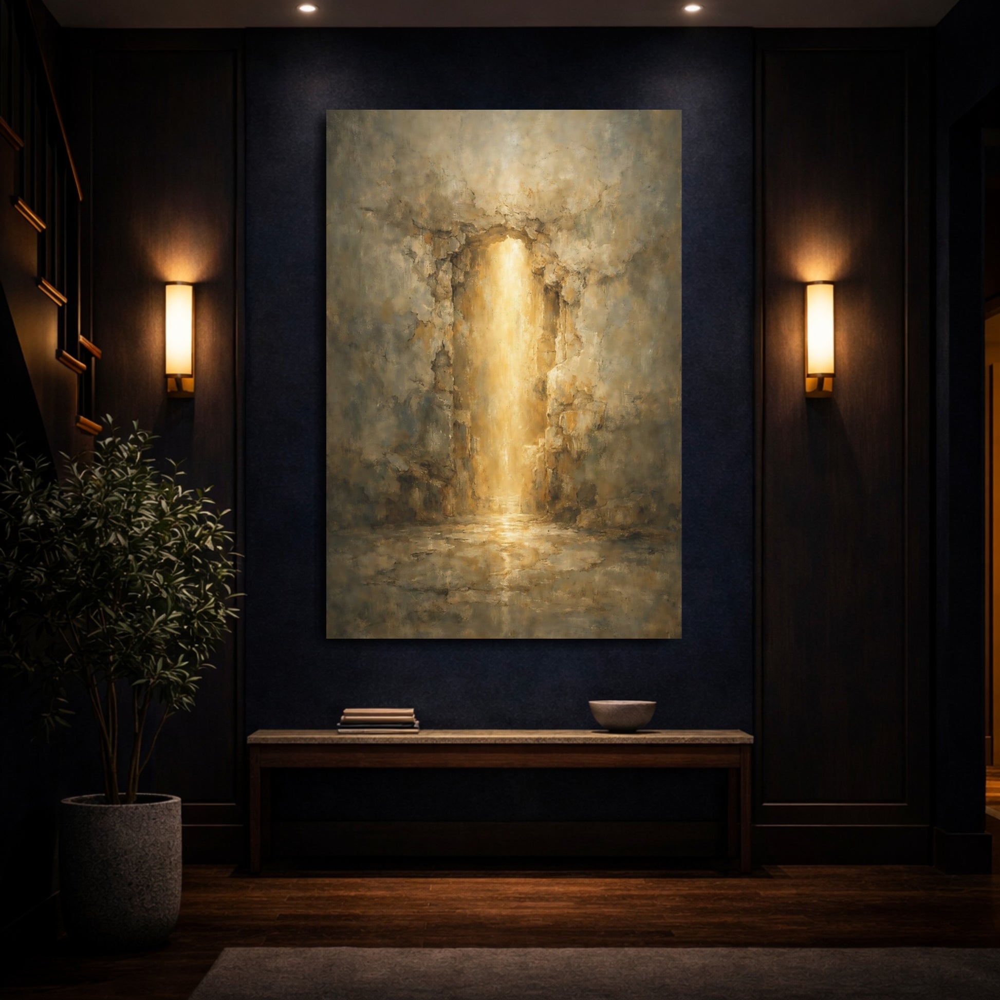Mockup 3. Nature Golden Light Brown Gold Abstract shown as stretched canvas wall art