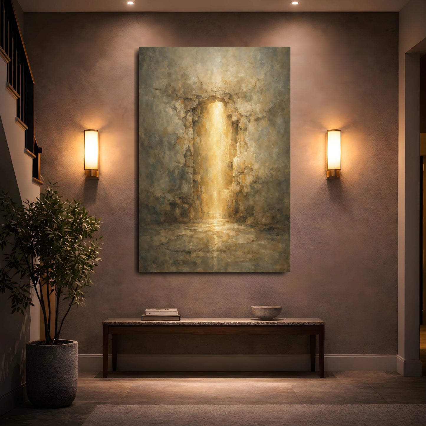 Mockup 4. Nature Golden Light Brown Gold Abstract shown as stretched canvas wall art