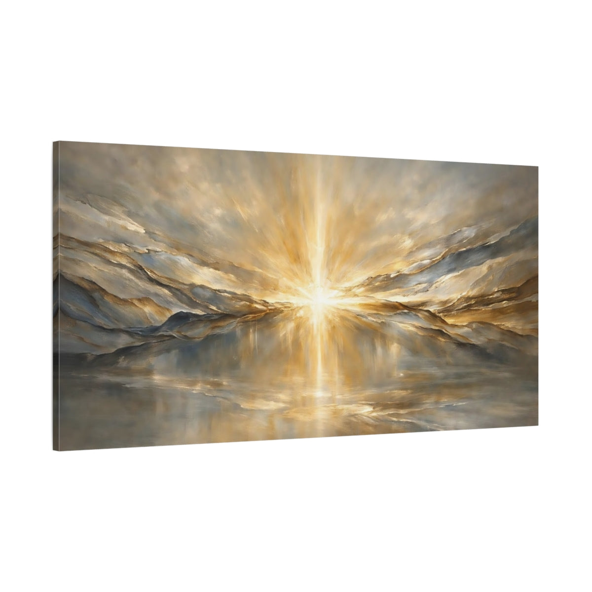 Main Mockup. Nature Golden Light Gold And Gray shown as stretched canvas wall art