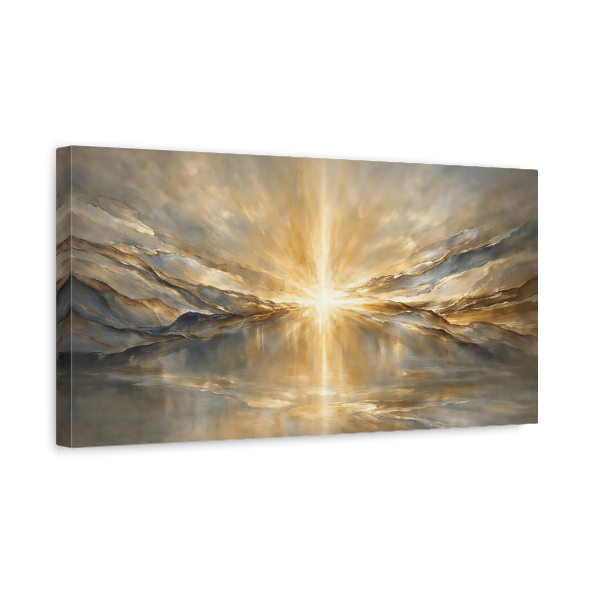 Side Mockup 3. Nature Golden Light Gold And Gray shown as stretched canvas wall art