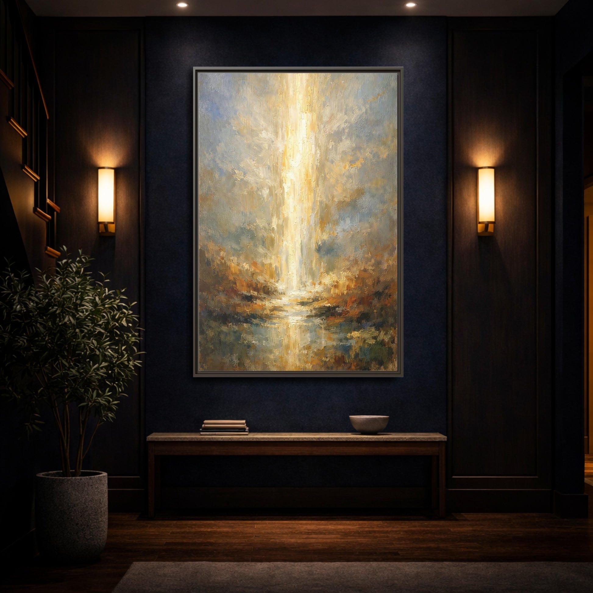 Mockup 3. Nature Golden Light Golden Light Abstract shown as stretched canvas wall art