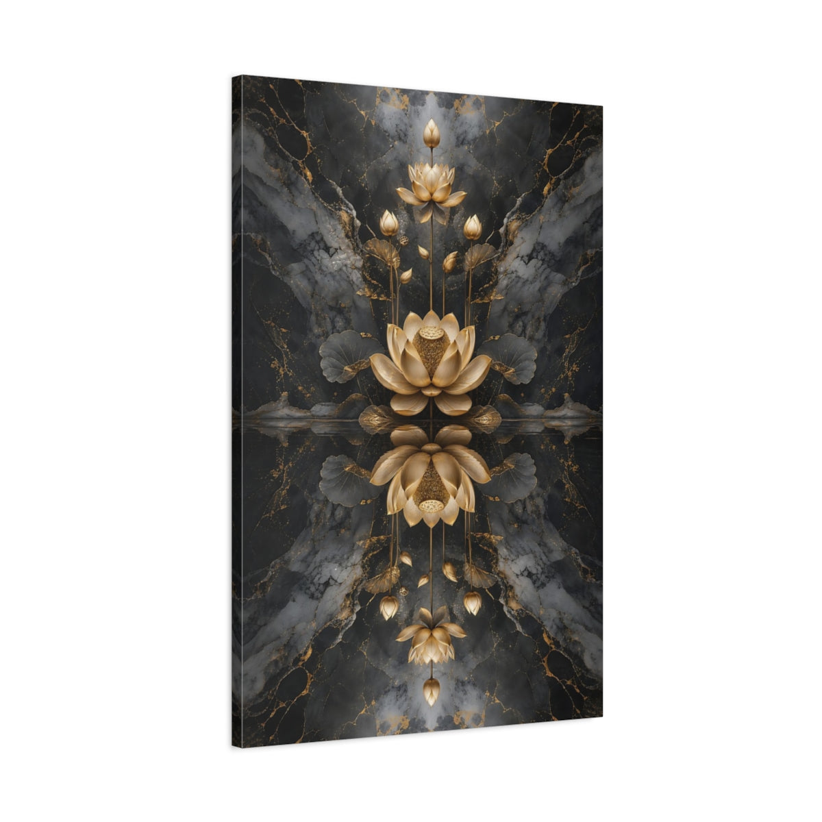 Main Mockup. Nature Golden Lotus Gold And Black shown as stretched canvas wall art