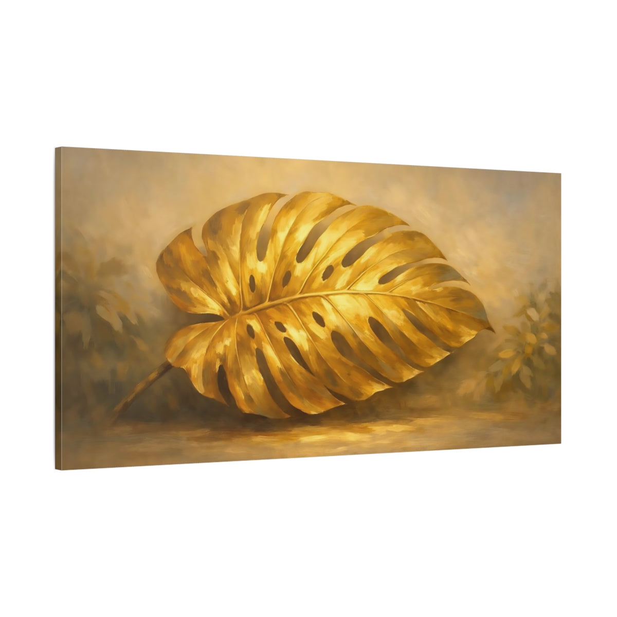 Main Mockup. Nature Golden Monstera Golden Monstera shown as stretched canvas wall art