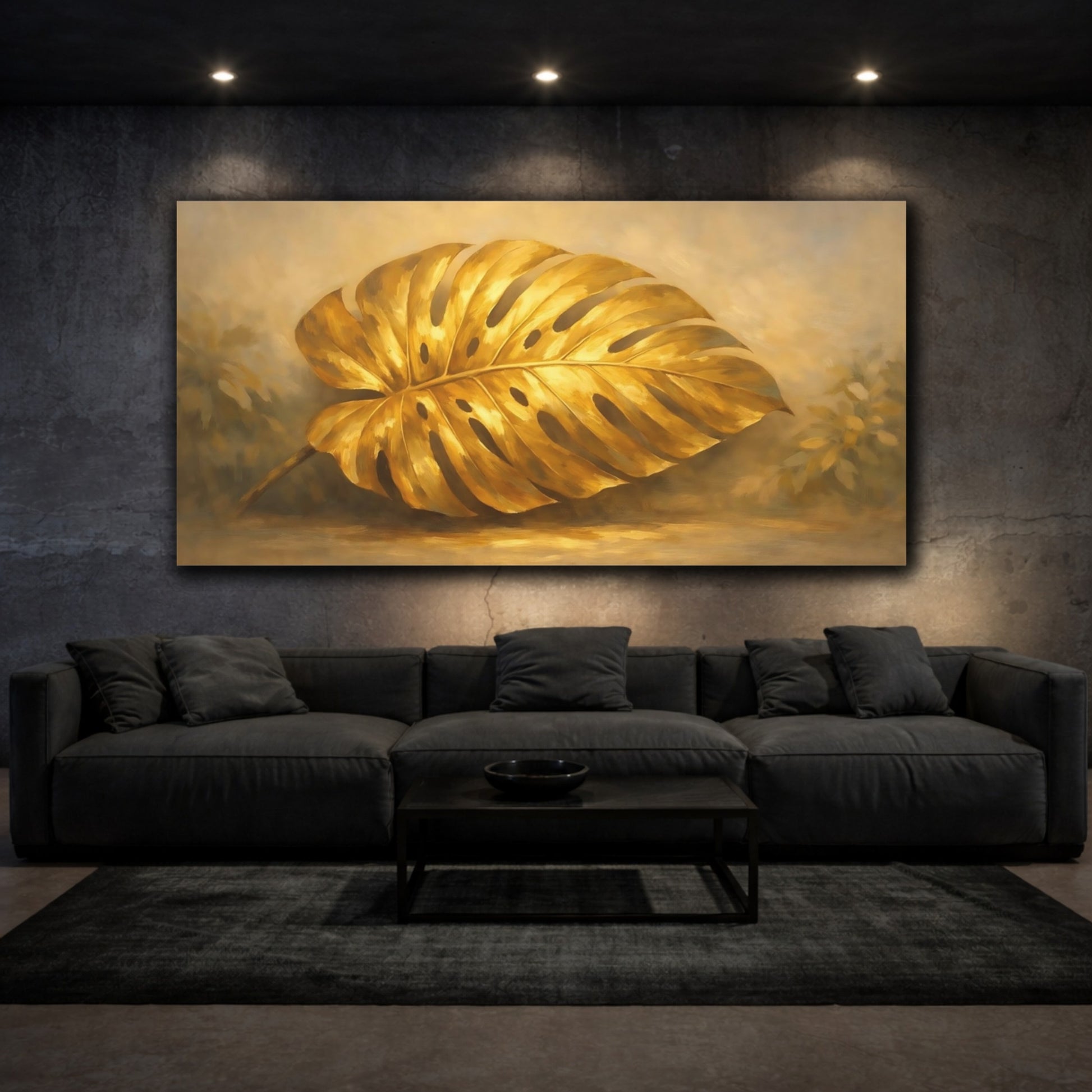 Mockup 2. Nature Golden Monstera Golden Monstera shown as stretched canvas wall art