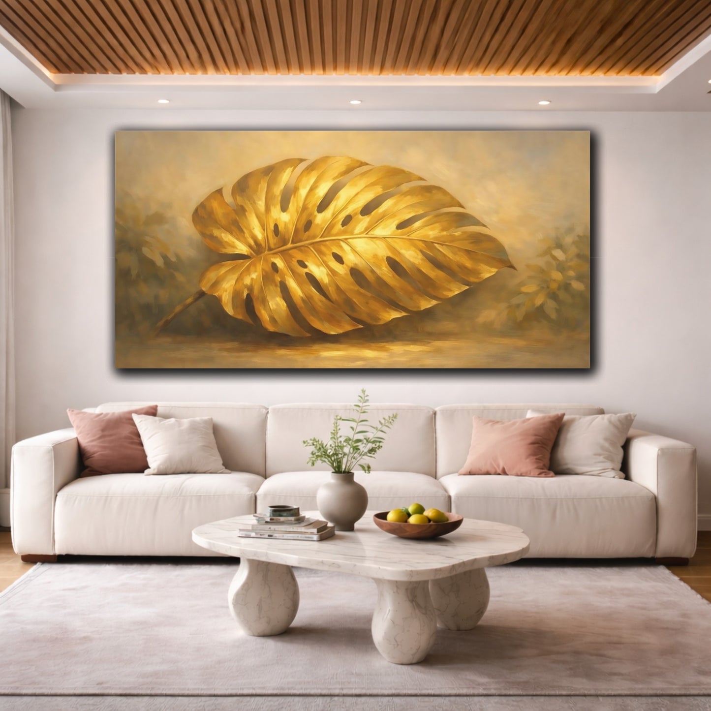 Mockup 3. Nature Golden Monstera Golden Monstera shown as stretched canvas wall art