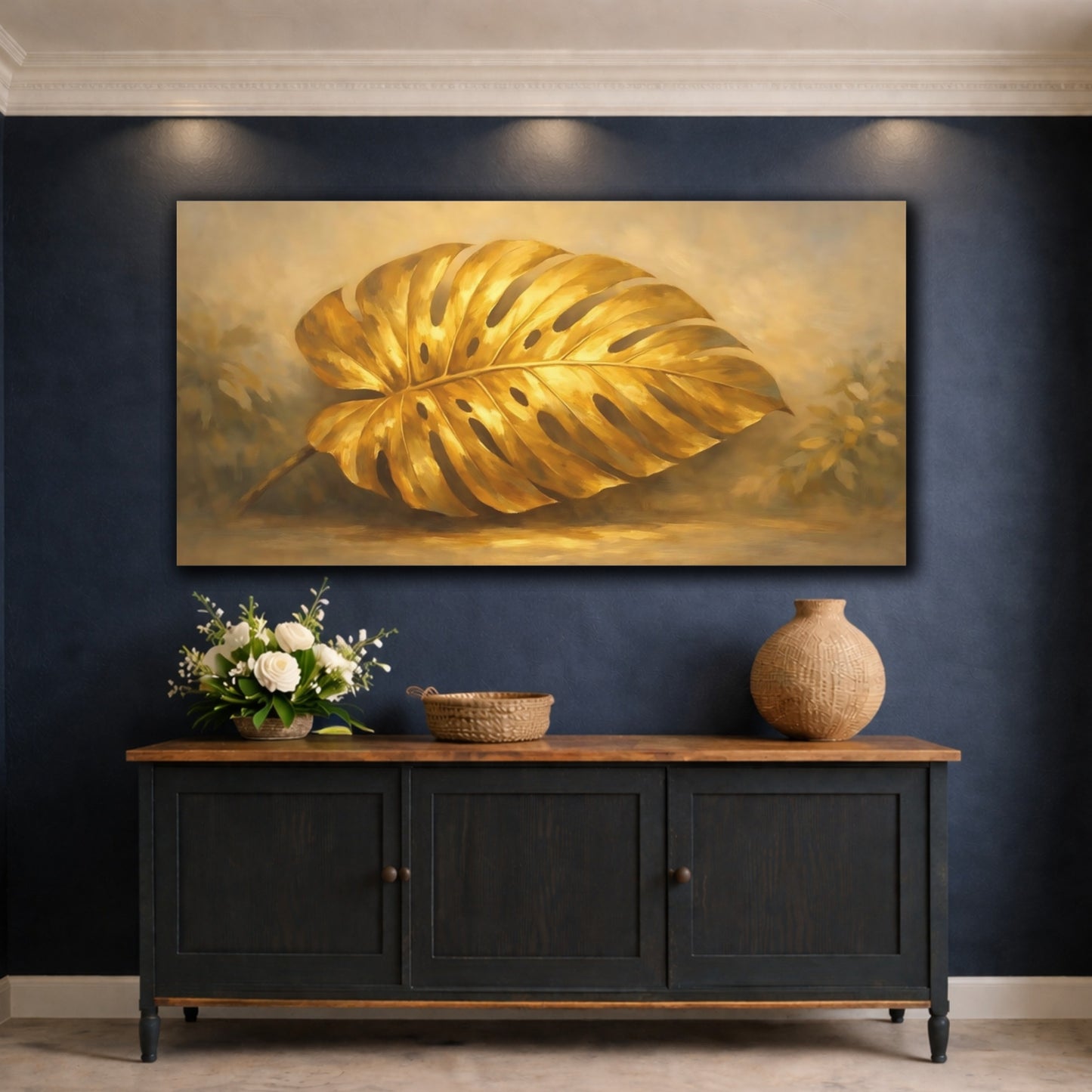 Mockup 4. Nature Golden Monstera Golden Monstera shown as stretched canvas wall art