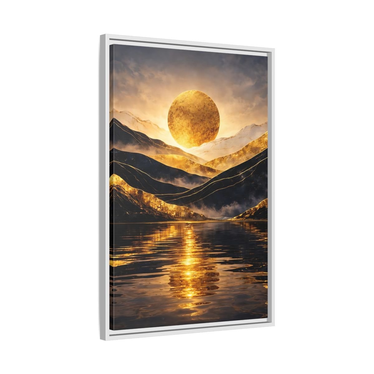Nature Golden Mountains Gold - Framed Canvas Wall Art Print - YesArtYes