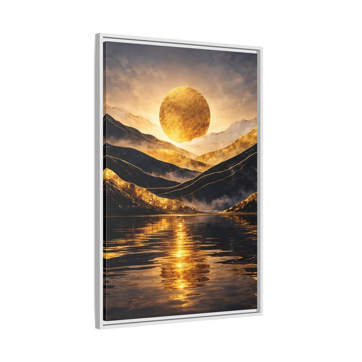 Nature Golden Mountains Gold - Framed Canvas Wall Art Print - YesArtYes